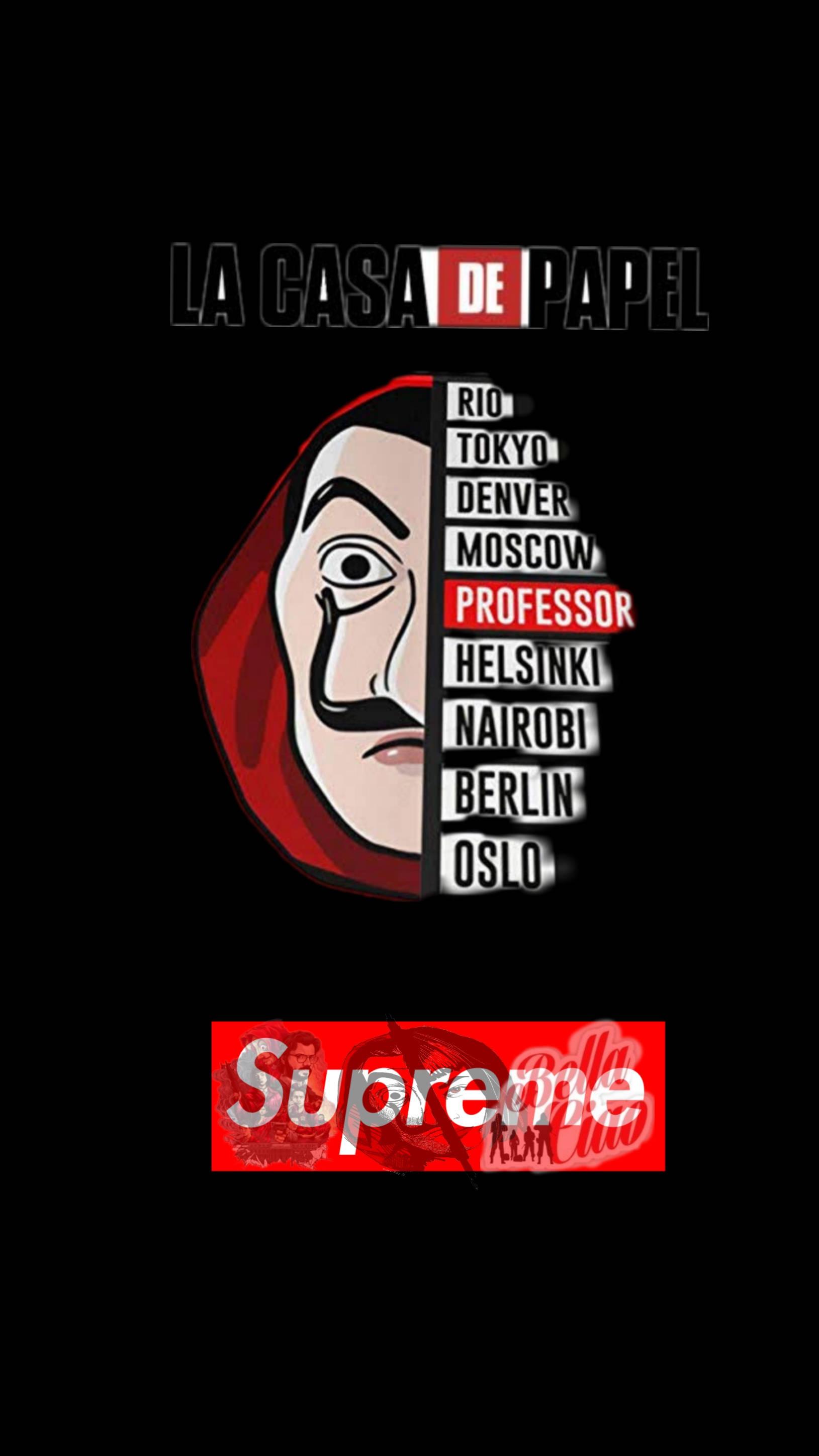 Money Heist Dali Mask And Supreme — 1629x2896 wallpaper