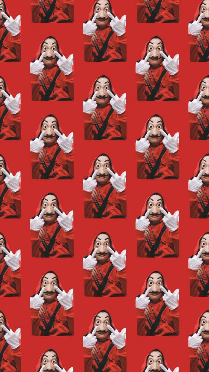 Money Heist Mask Pattern In Red — 675x1200 wallpaper