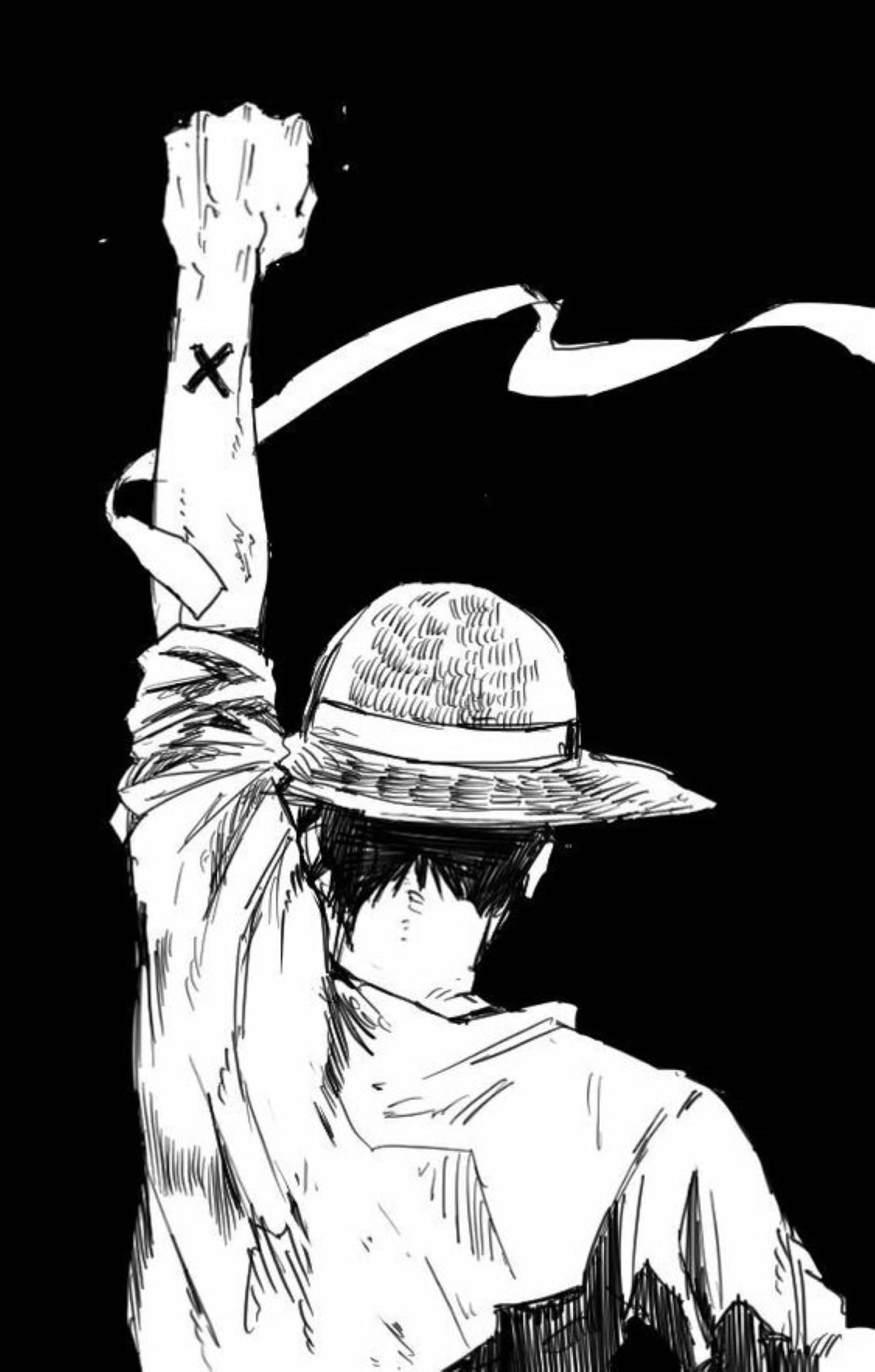 Monkey D Luffy Back Sketch Art — 1377x2160 wallpaper