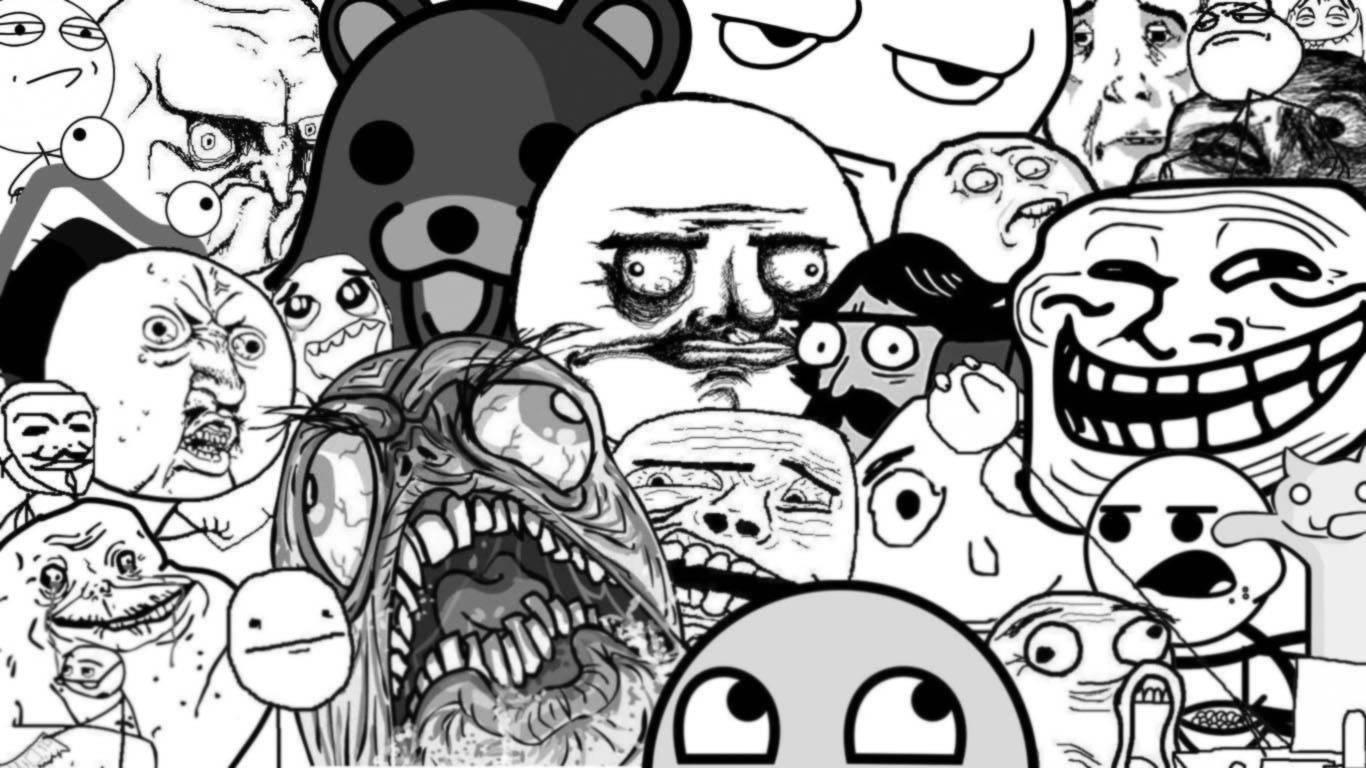 Monochromic Troll Faces Funny Meme — 1366x768 wallpaper