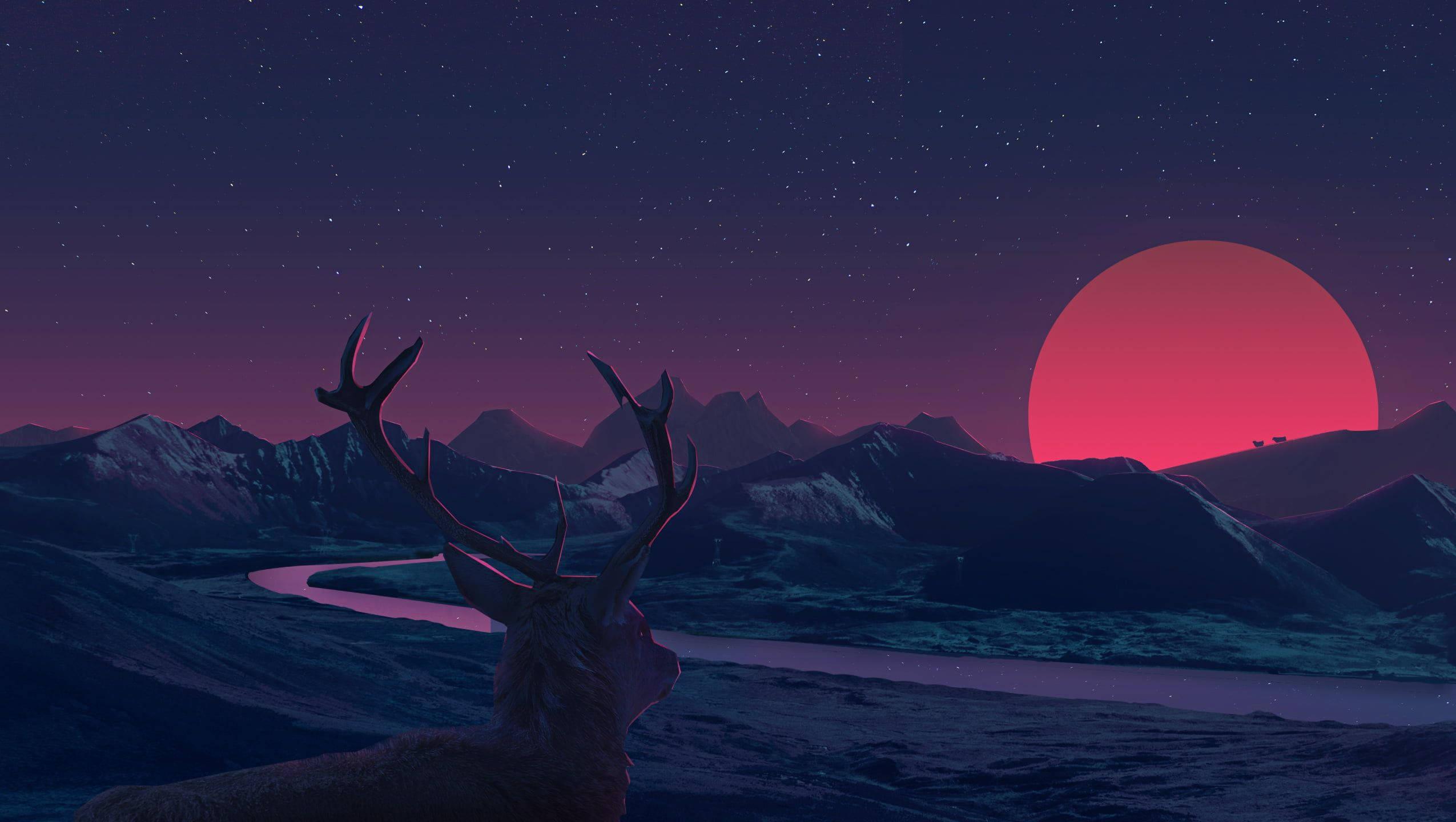 Moon Aesthetic Deer — 2550x1440 wallpaper