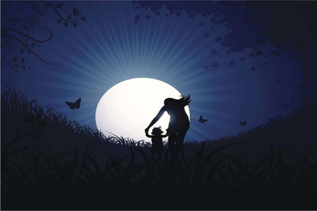 Mother And Child Dark Silhouette Picture — 1350x900 wallpaper