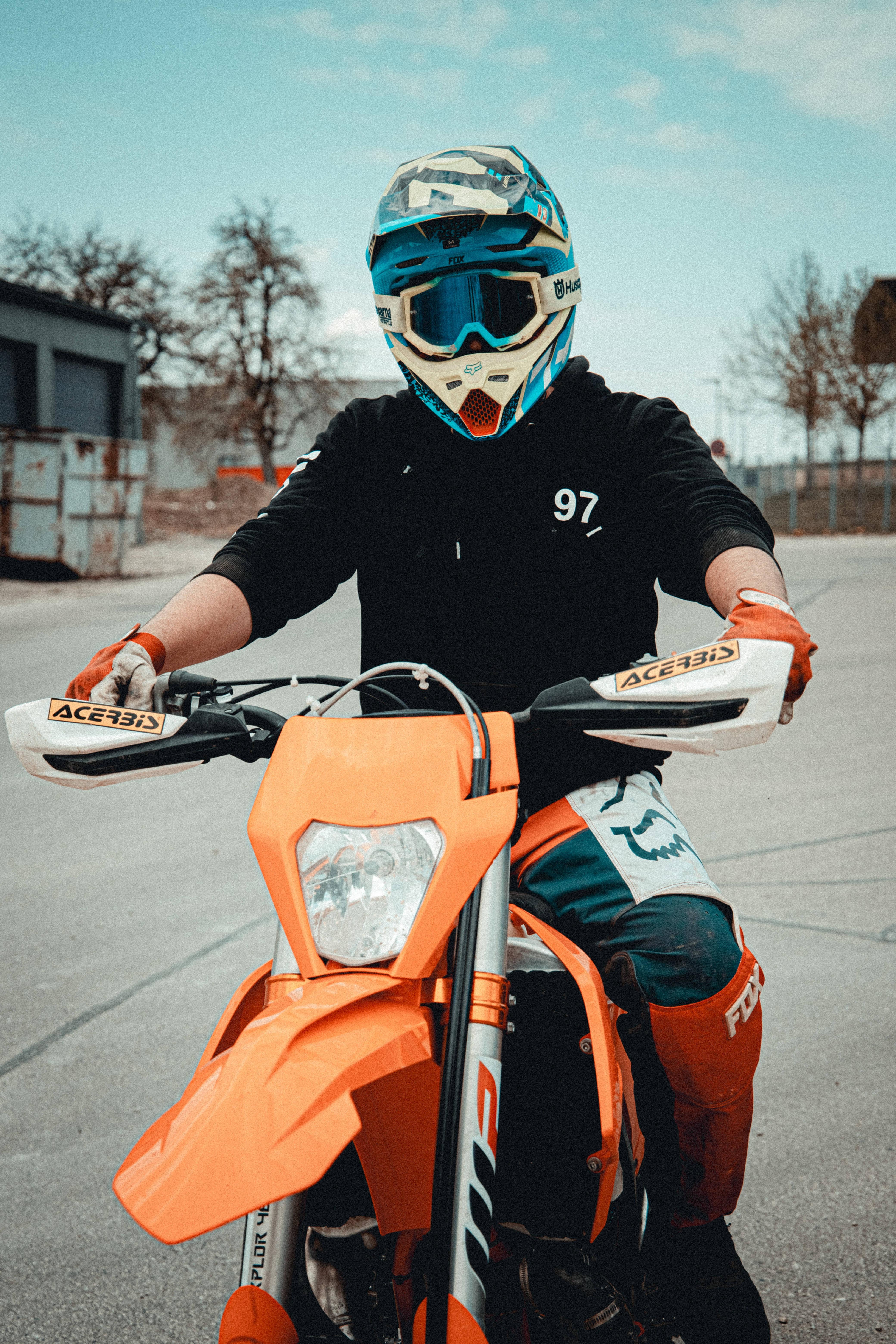 Motorcyclist Orange Motorcycle — 4160x6240 wallpaper
