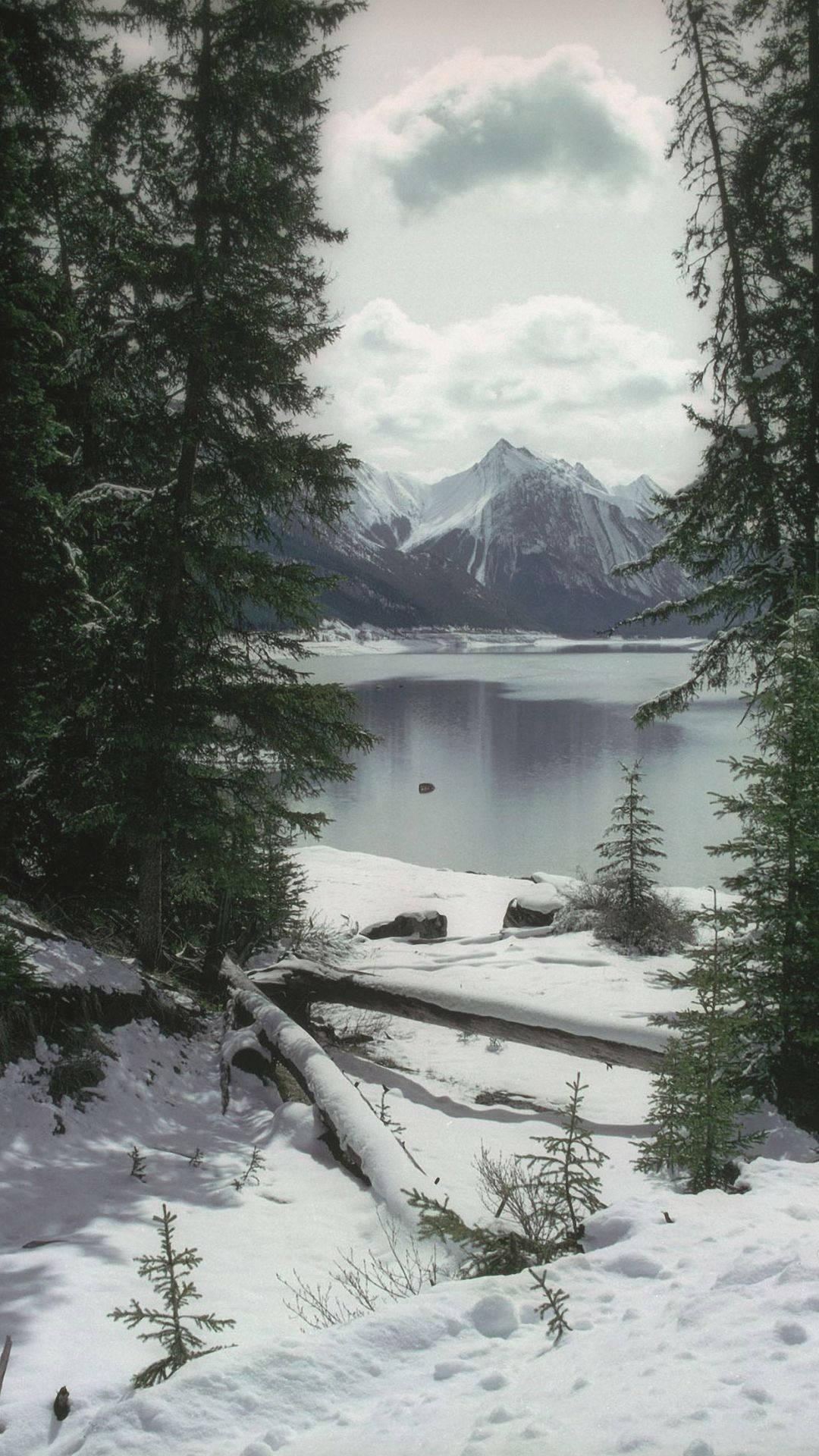 Mountain River Snow Winter iPhone — 1080x1920 wallpaper