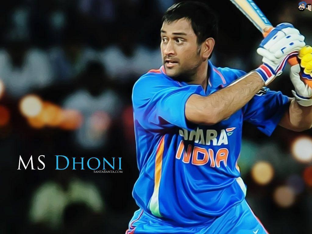 Ms Dhoni Striking Stance — 1024x768 wallpaper
