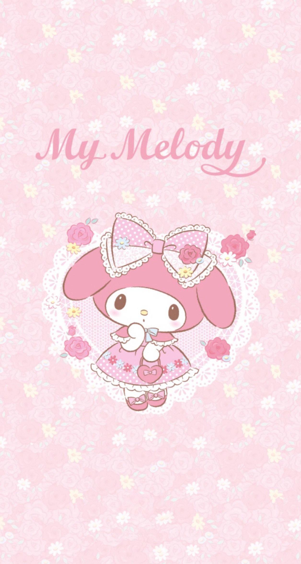 My Melody in a pink dress enjoying a beautiful day — 1256x2353 wallpaper