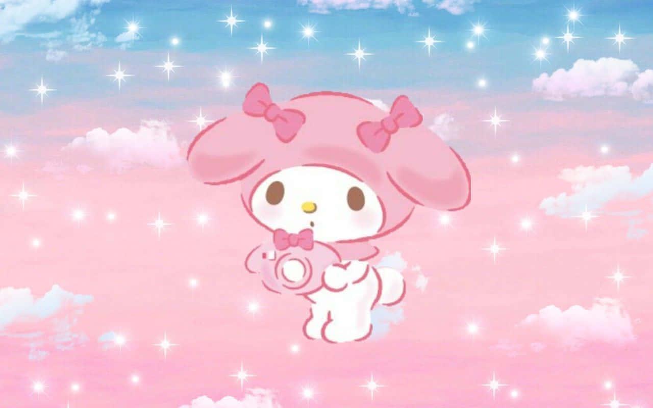 My Melody playing the flute in a field of lavender — 1280x800 wallpaper
