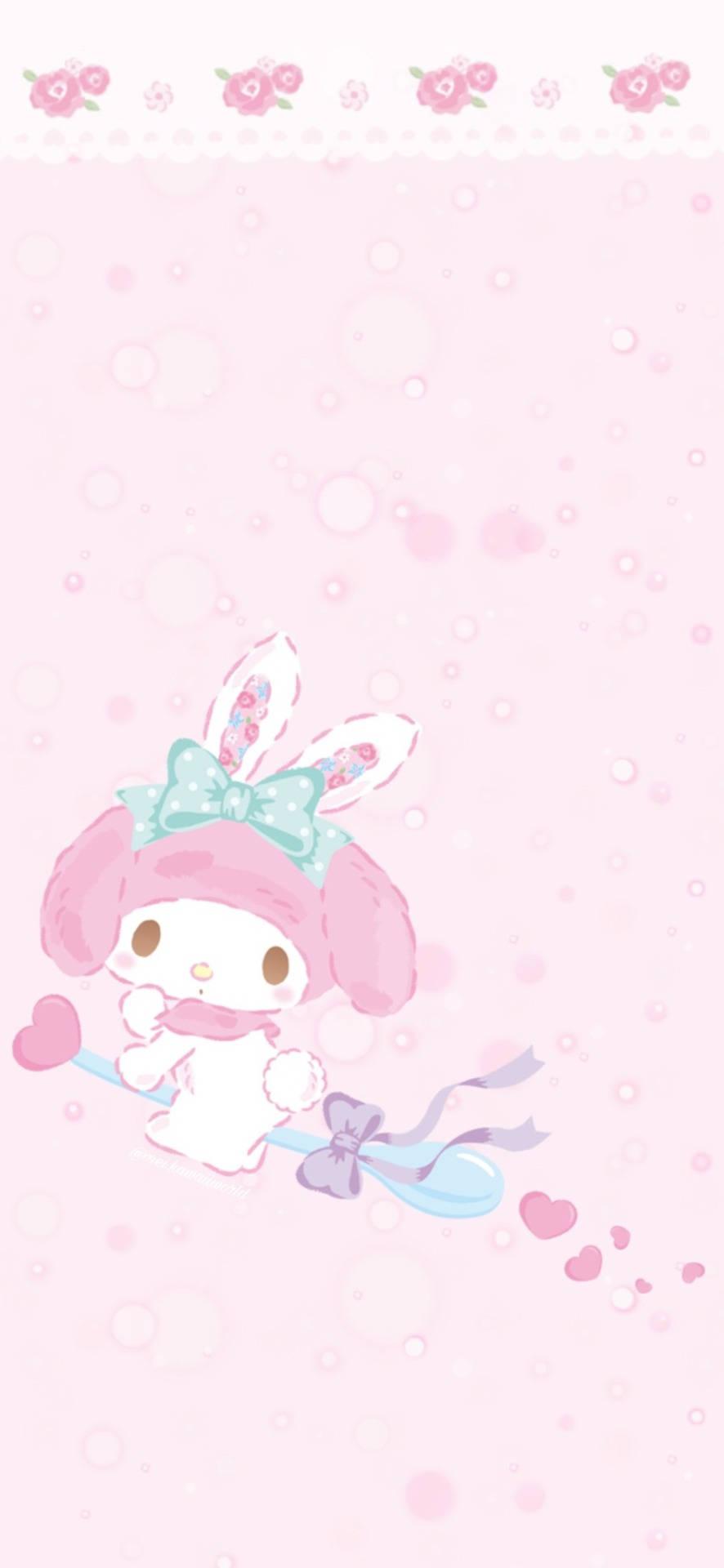 My Melody Riding A Spoon — 886x1920 wallpaper