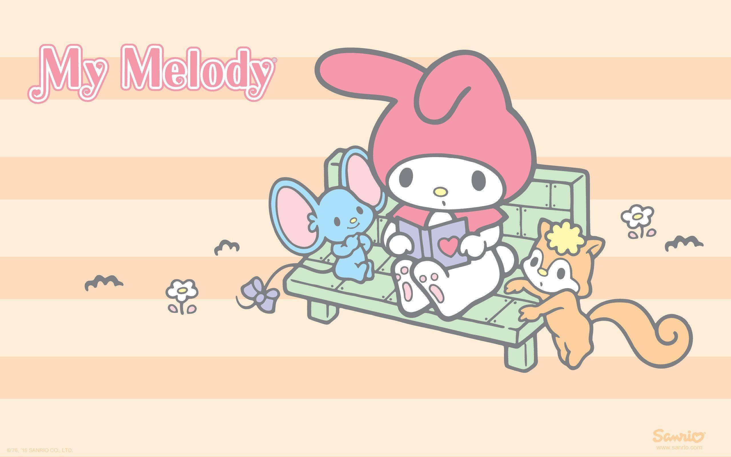 My Melody Sitting On Bench — 2560x1600 wallpaper