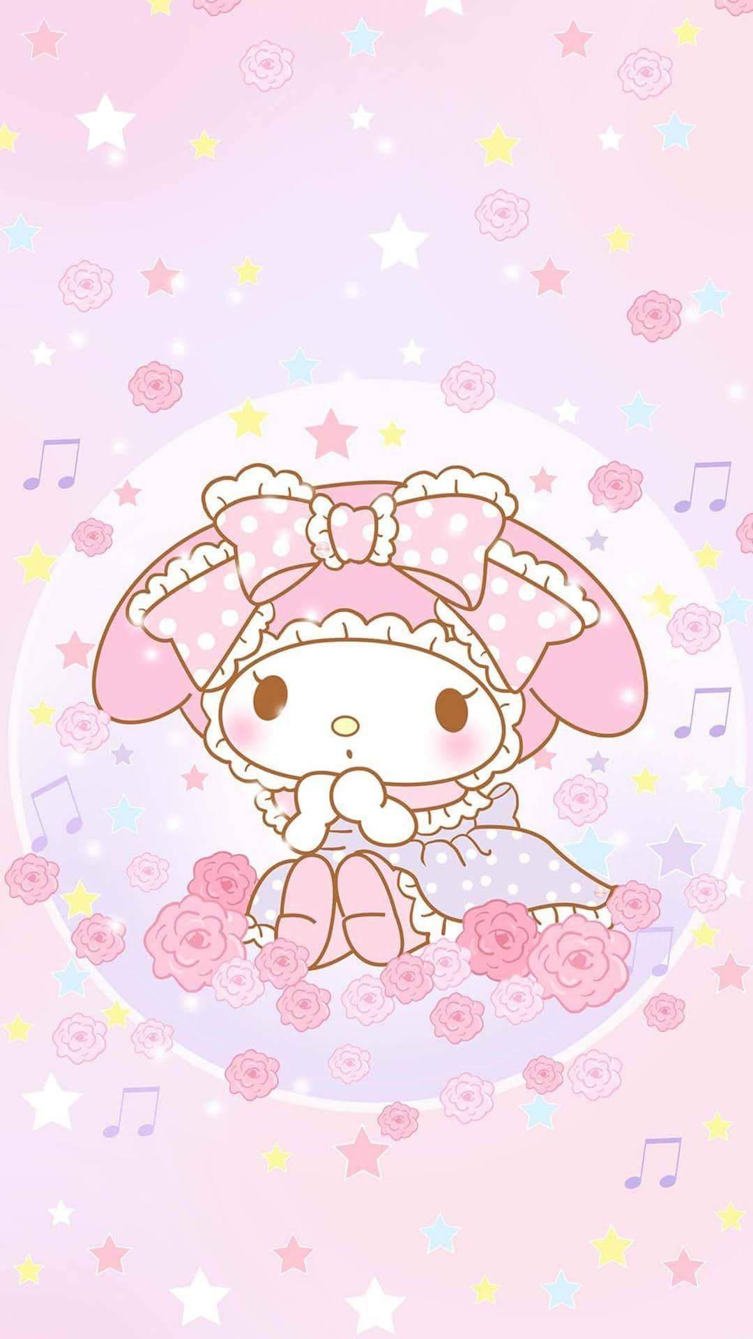 My Melody Sitting On Flowers — 1080x1920 wallpaper