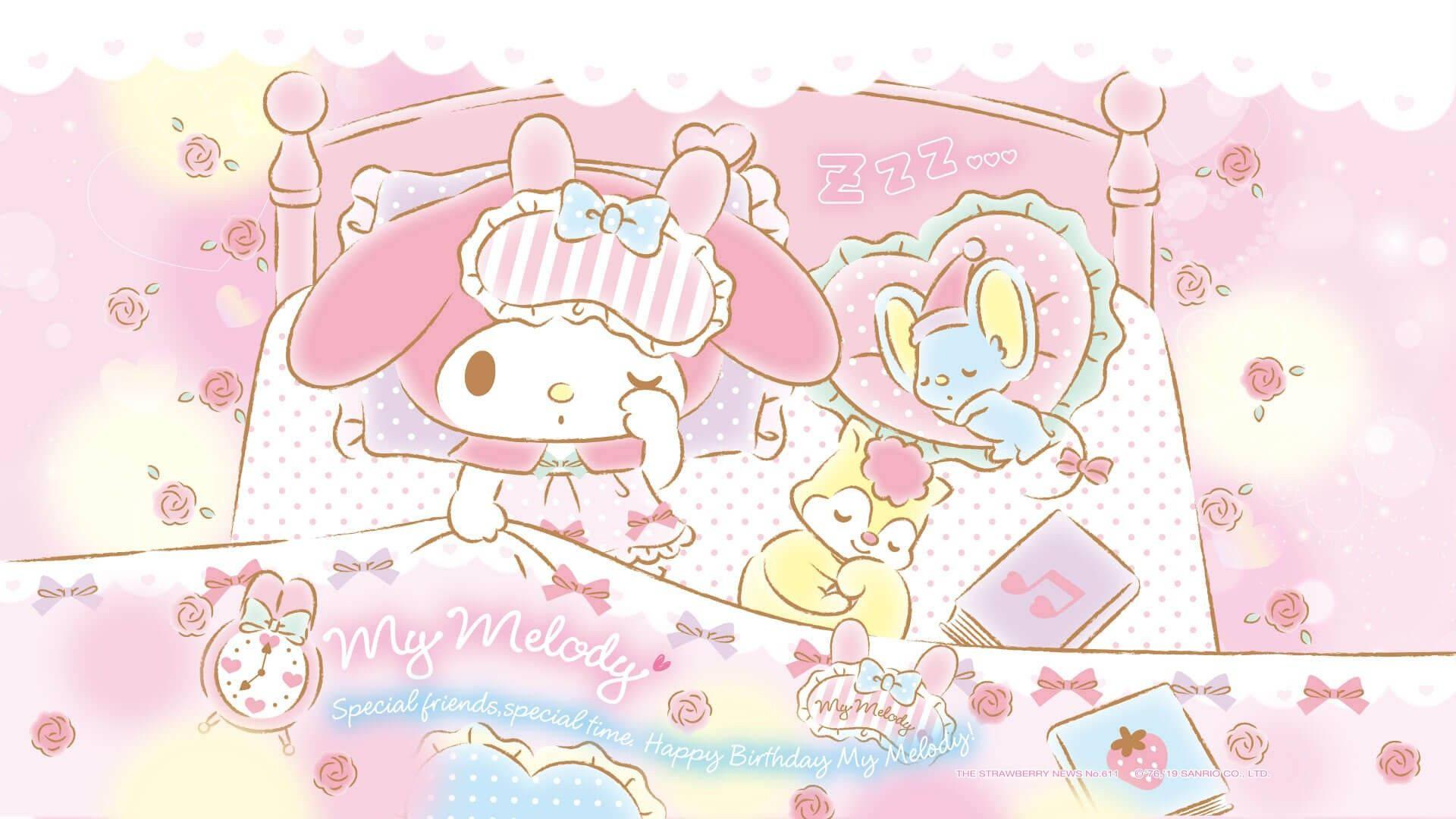 My Melody Sleeping On Bed — 1920x1080 wallpaper