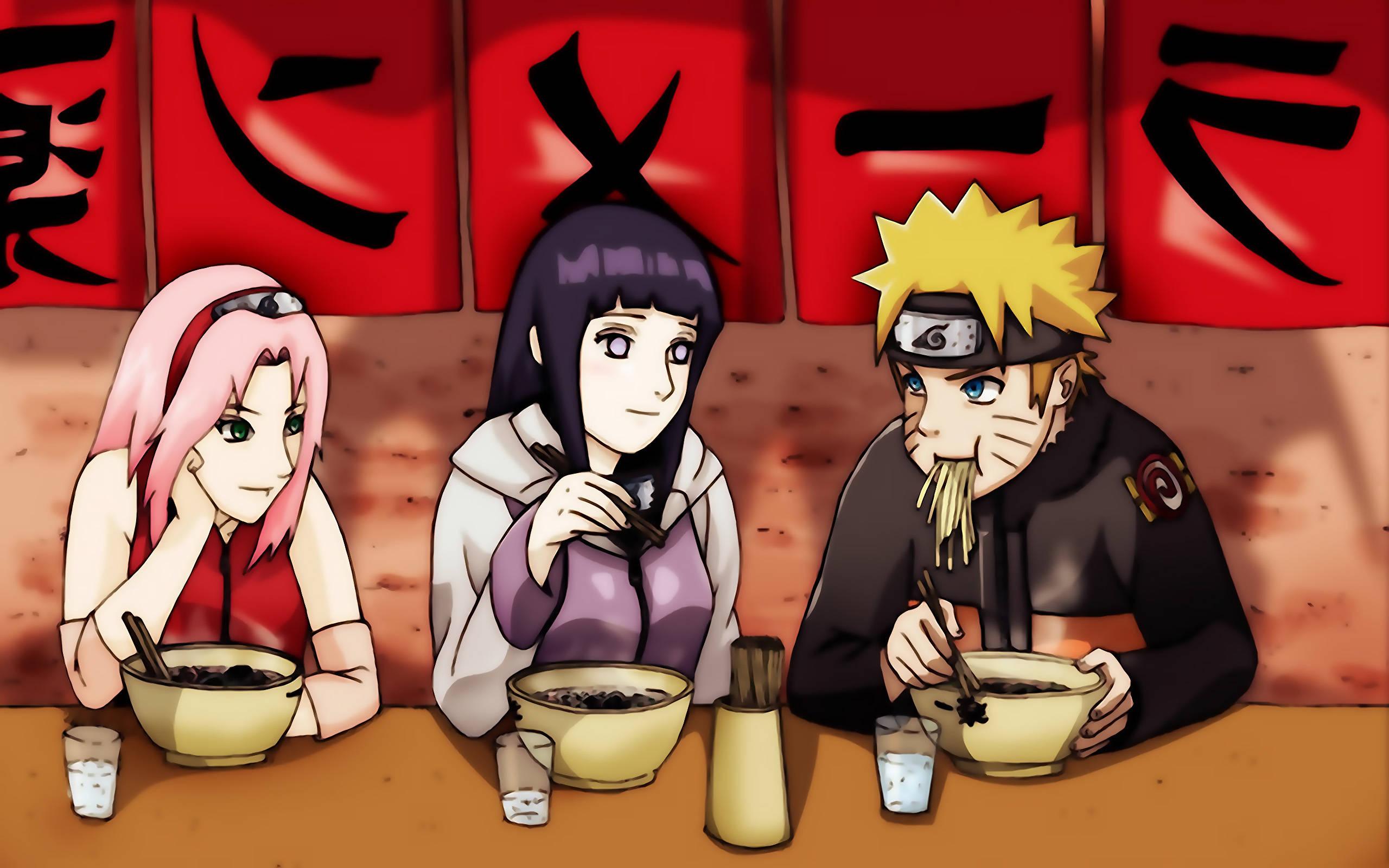 Naruto And Hinata With Sakura Eating Ramen — 2560x1600 wallpaper