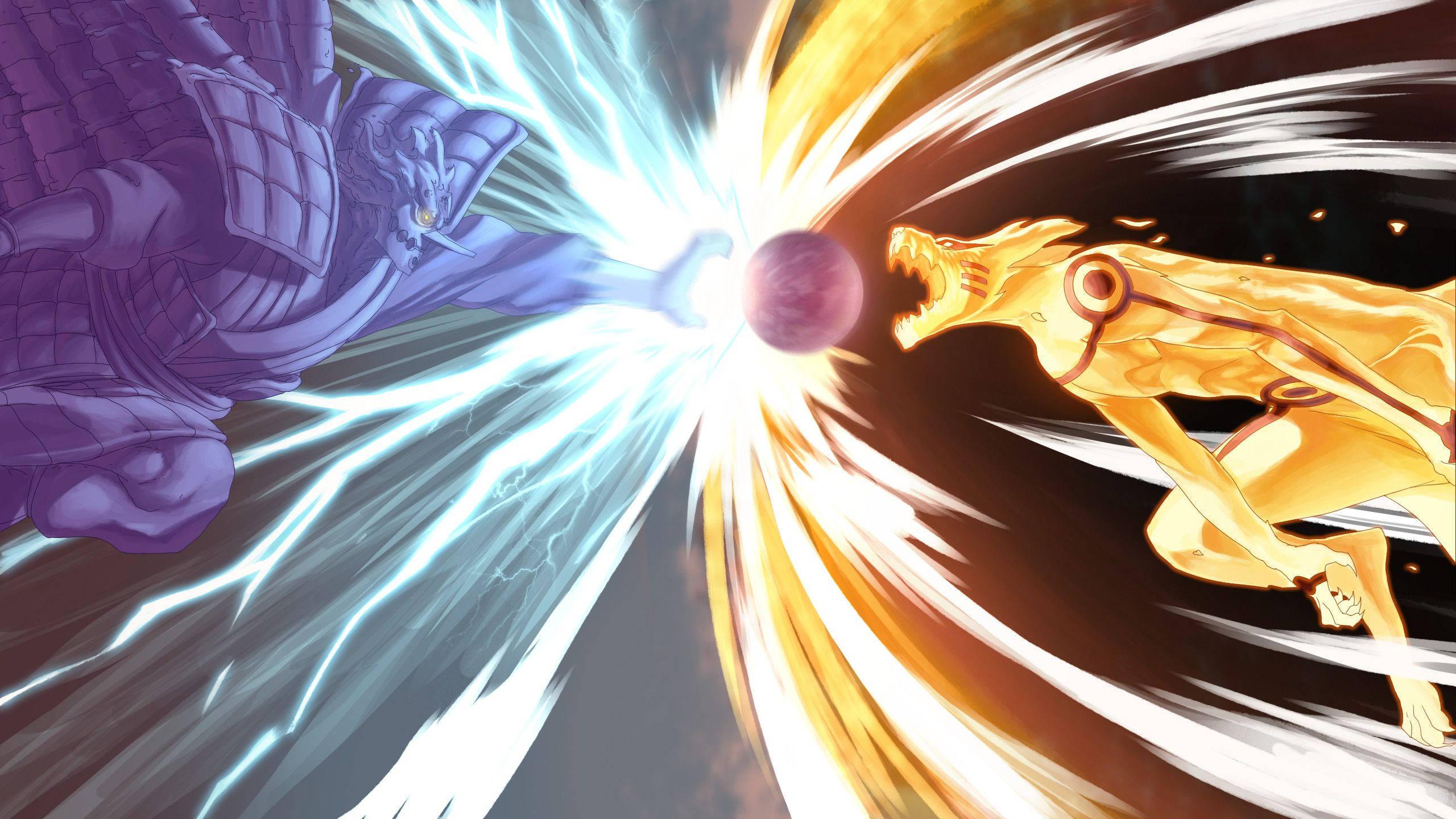 Naruto Uzumaki in Kurama Mode Battles Sasuke Uchiha in Susano Mode — 2560x1440 wallpaper