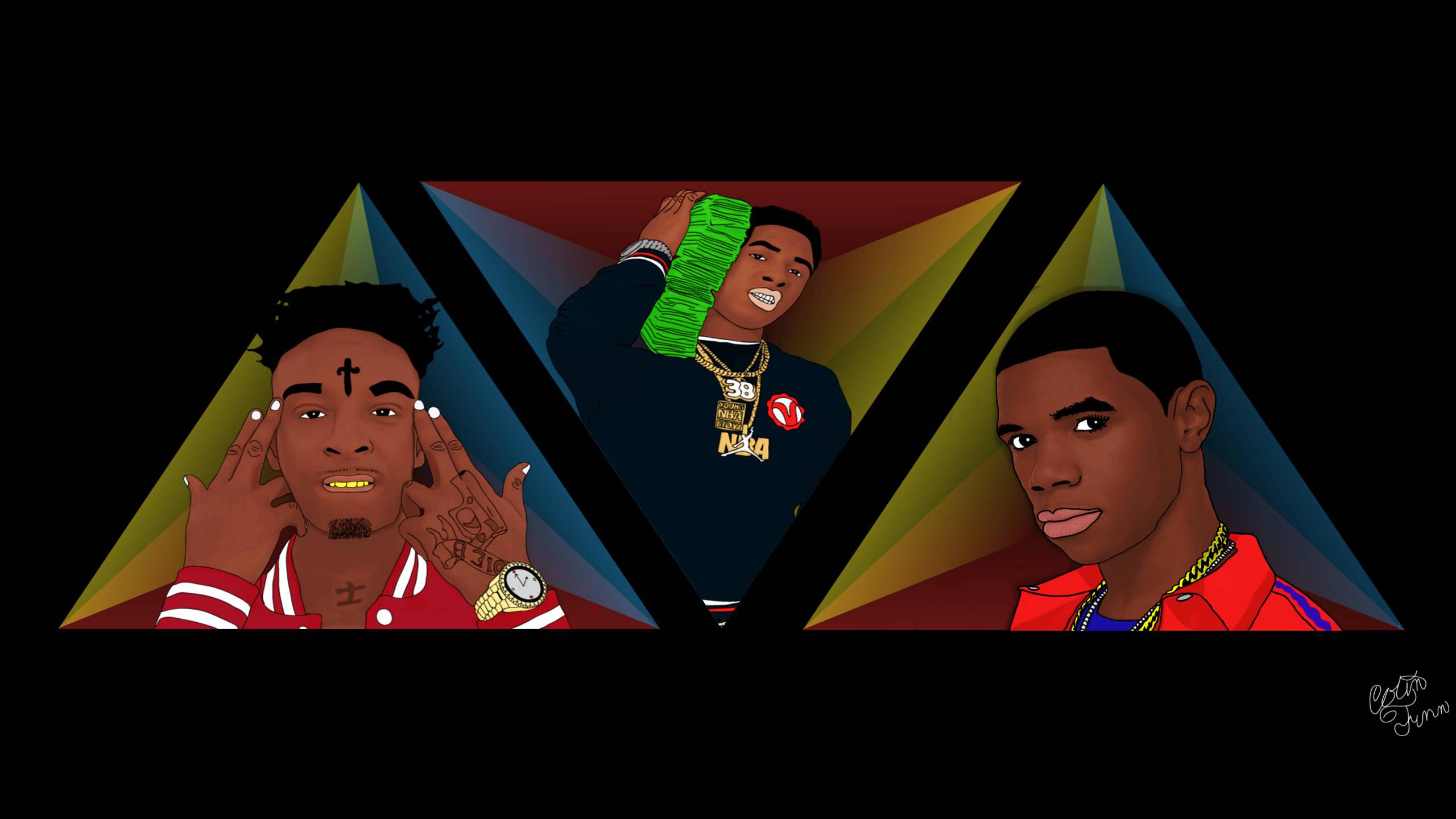 NBA Youngboy Bonding with Other Rappers in a Triangle Formation — 2560x1440 wallpaper
