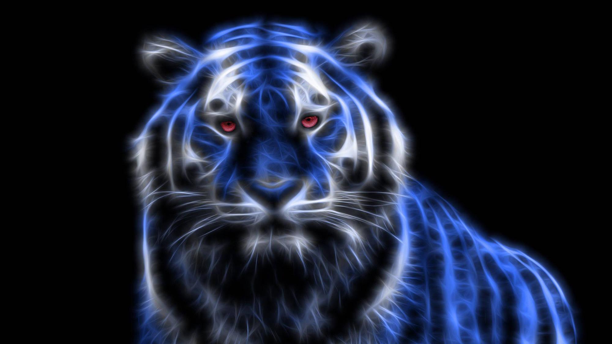 Neon Blue Tiger — 2000x1125 wallpaper