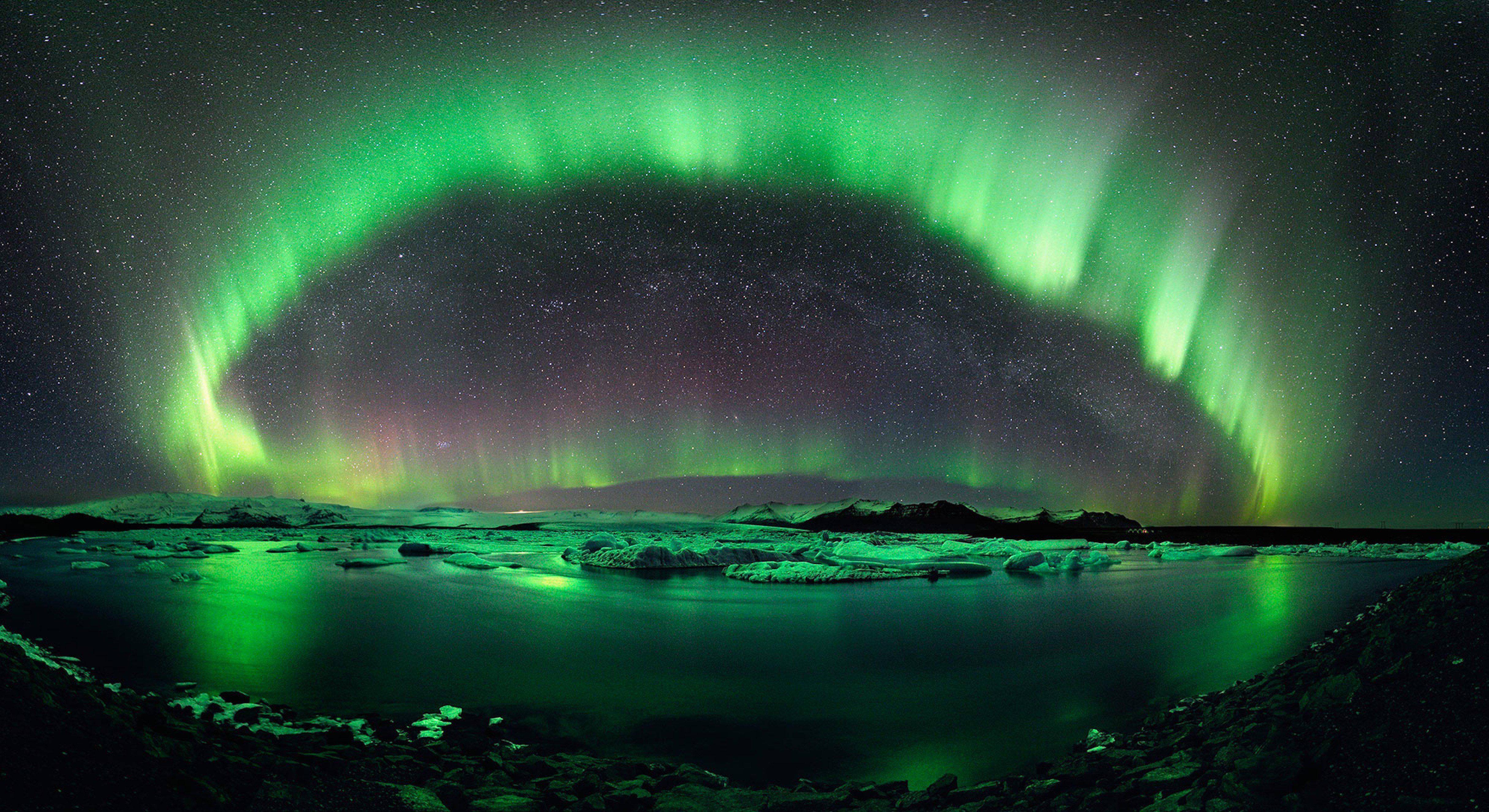 Neon Green Northern Lights — 4861x2652 wallpaper