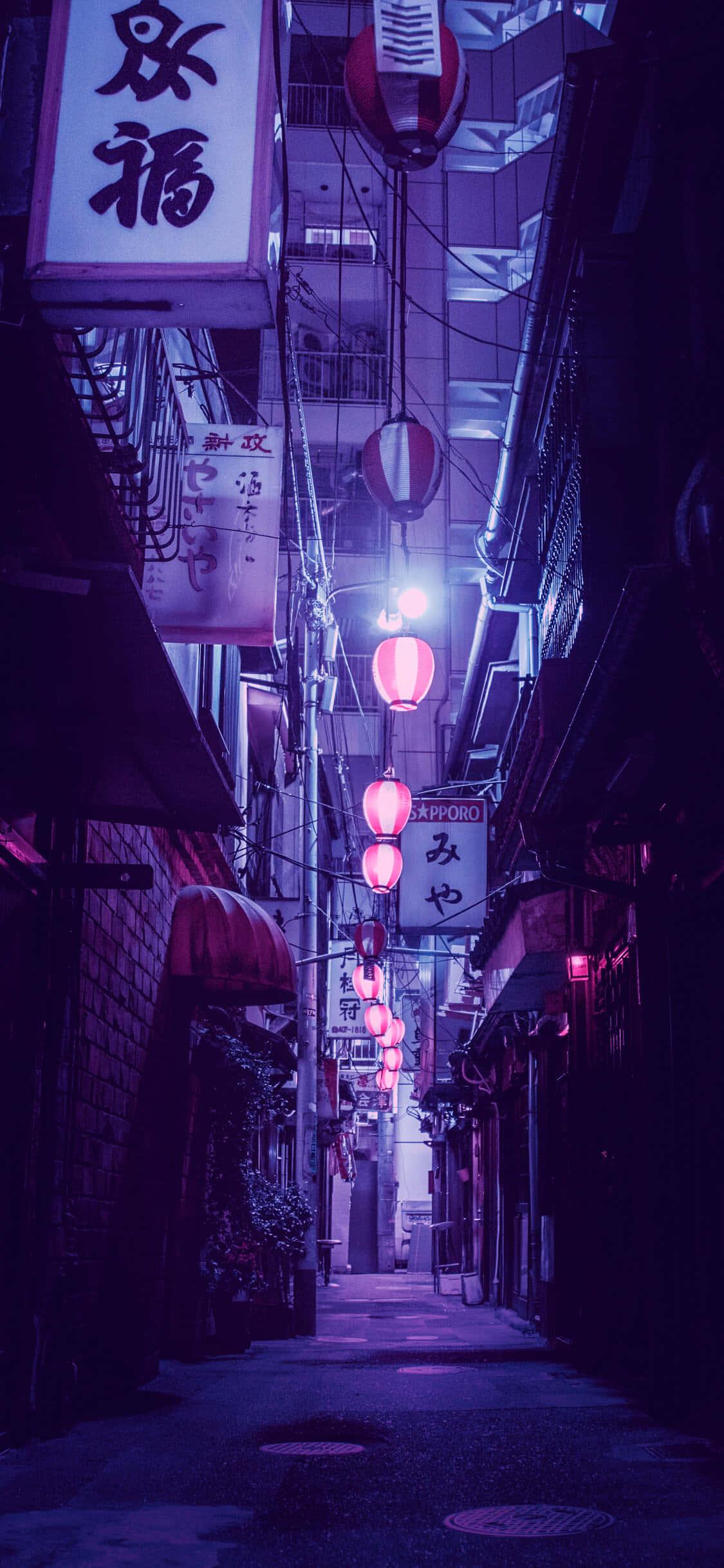 Neon Purple Tokyo Alley Phone Background — 1125x2436 wallpaper