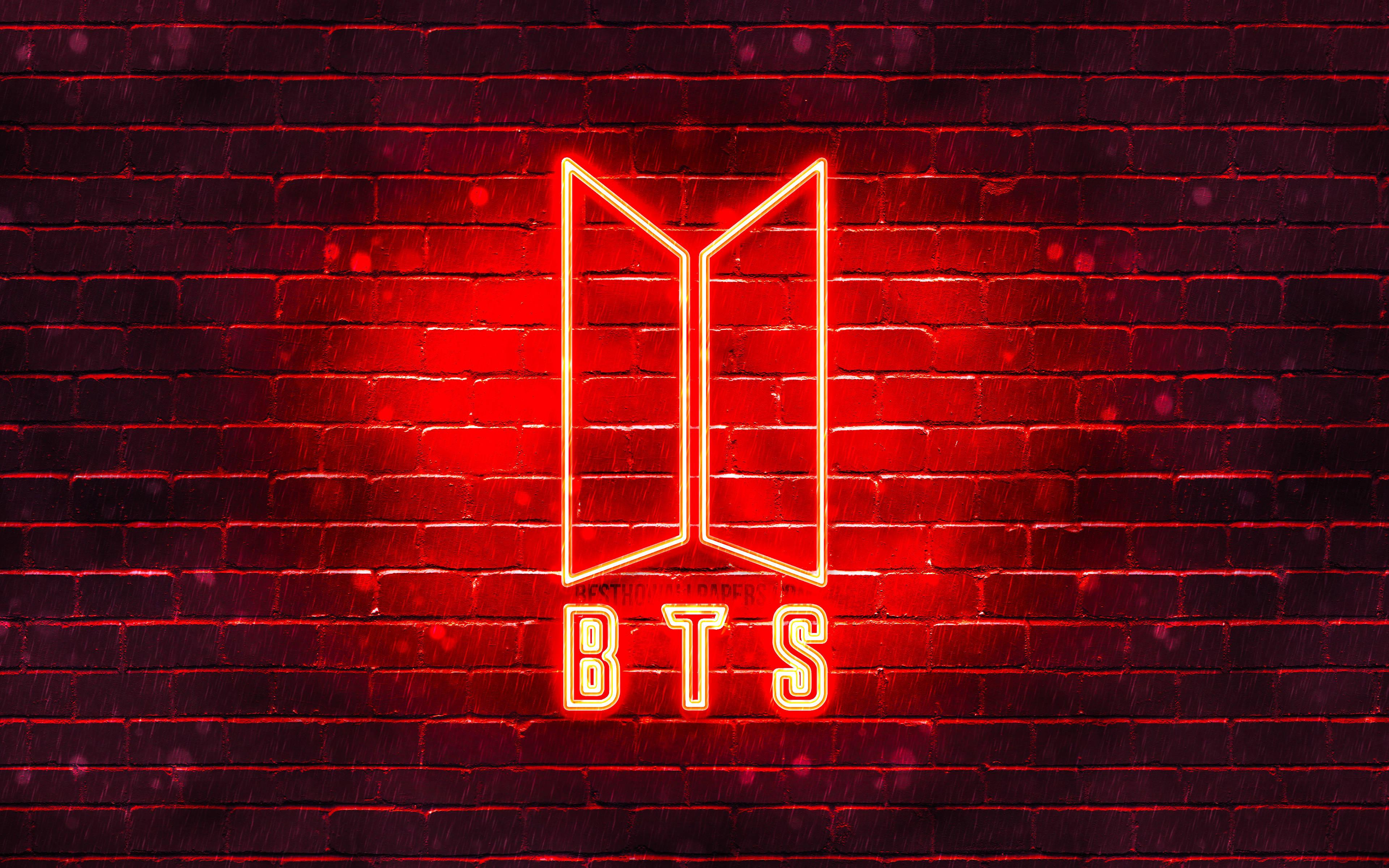 Neon Red BTS Logo — 3840x2400 wallpaper