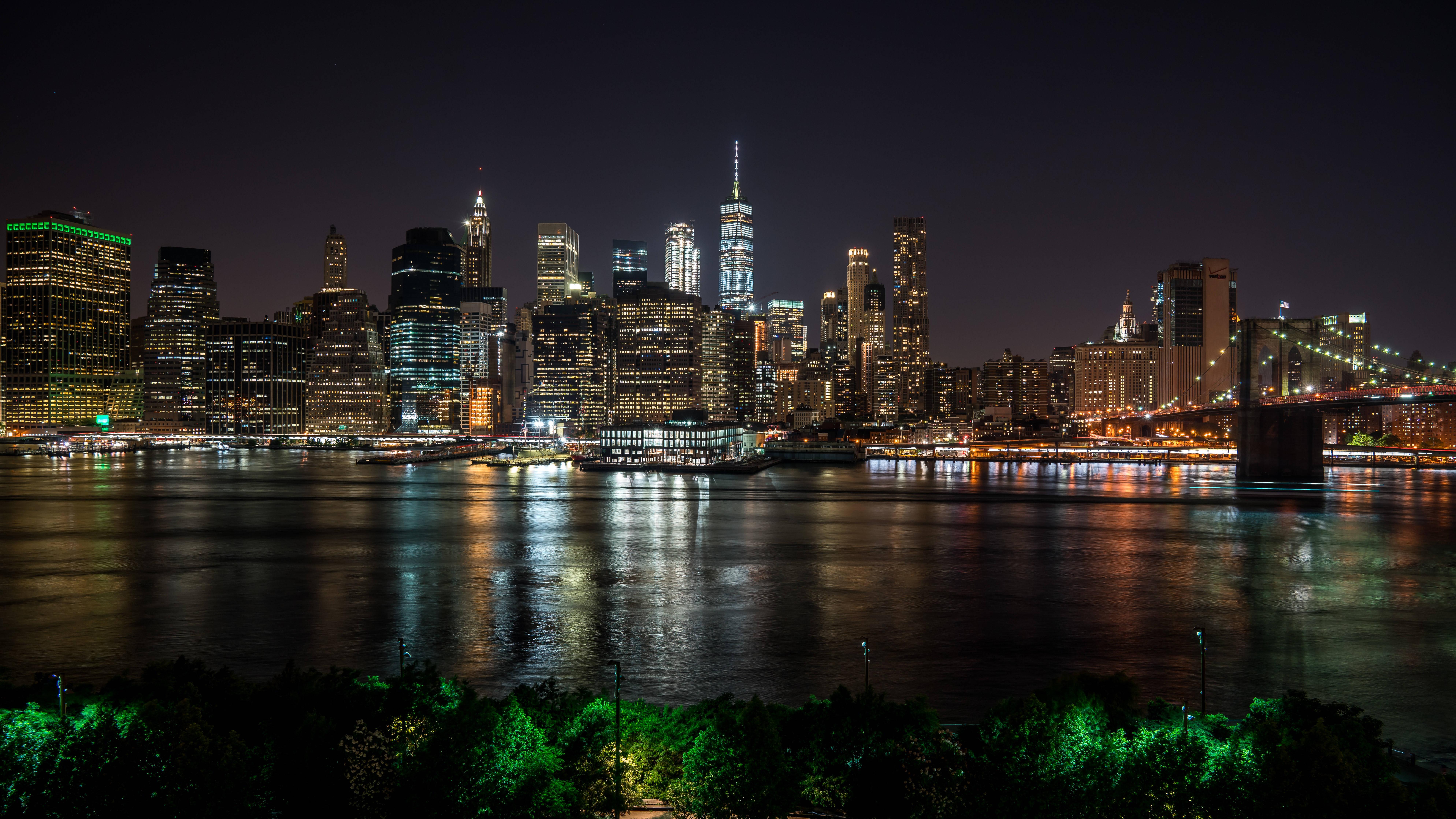 New York City Night Lights Reflection — 7952x4472 wallpaper