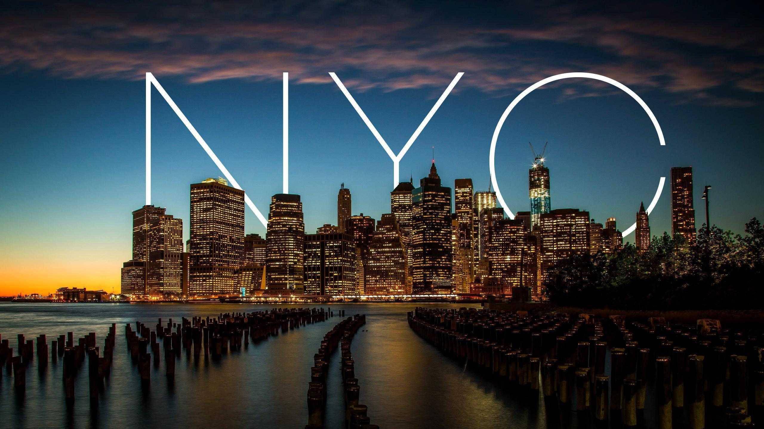 New York City with NYC text — 2560x1440 wallpaper