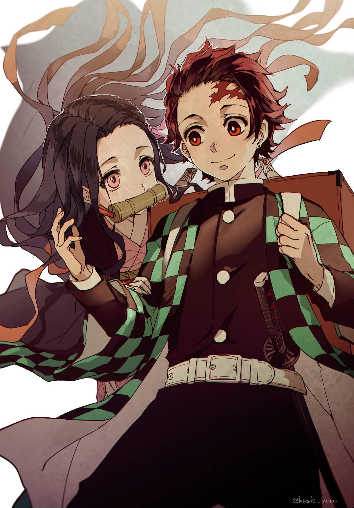 Nezuko and Tanjiro Join Forces — 1220x1750 wallpaper