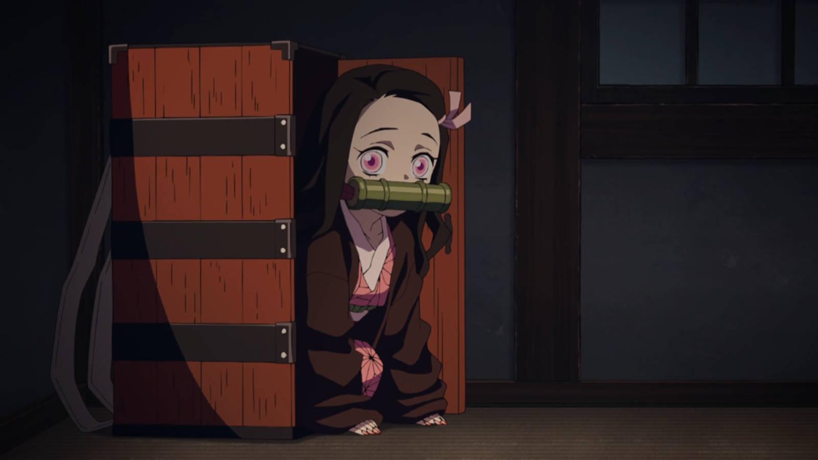 Nezuko in her Wooden Box: Searching for Safety — 1600x900 wallpaper
