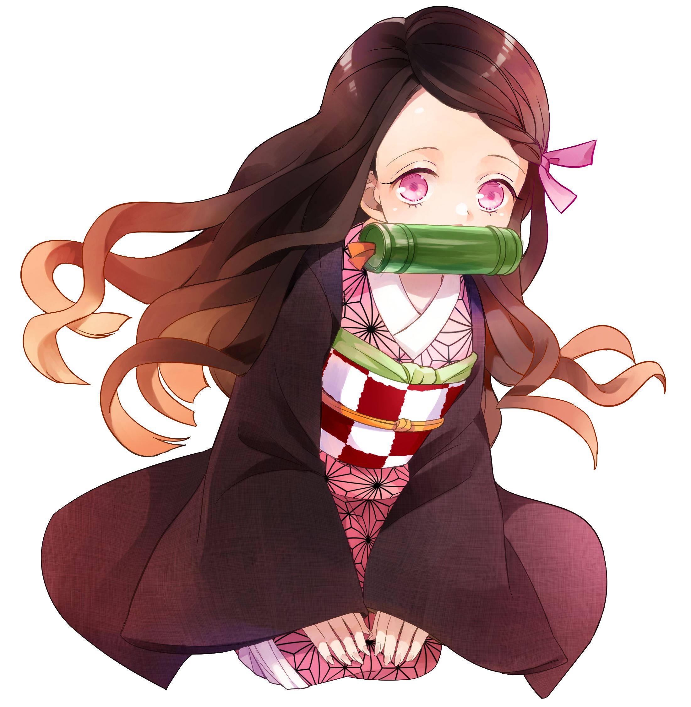 Nezuko Kamado kneeling, ready to fight — 2200x2250 wallpaper