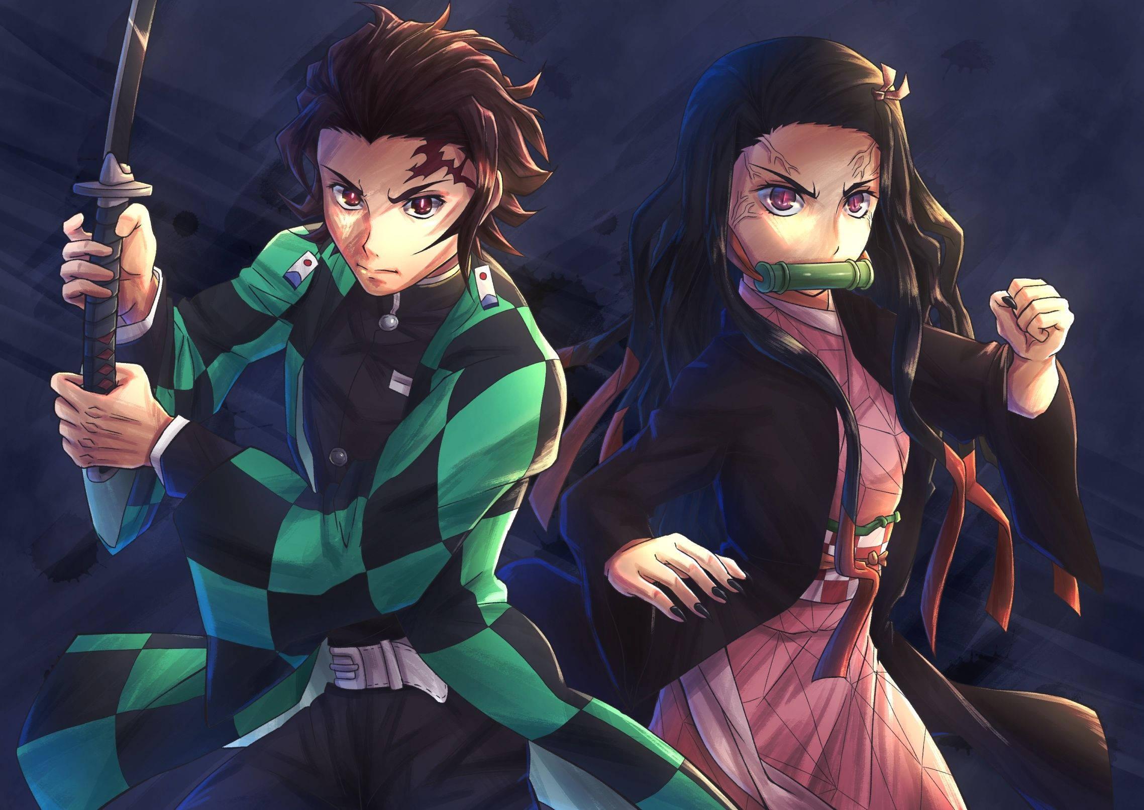 Nezuko Kamado, the Demon Slayer, teams up with her brother Tanjiro to save their family. — 2277x1613 wallpaper