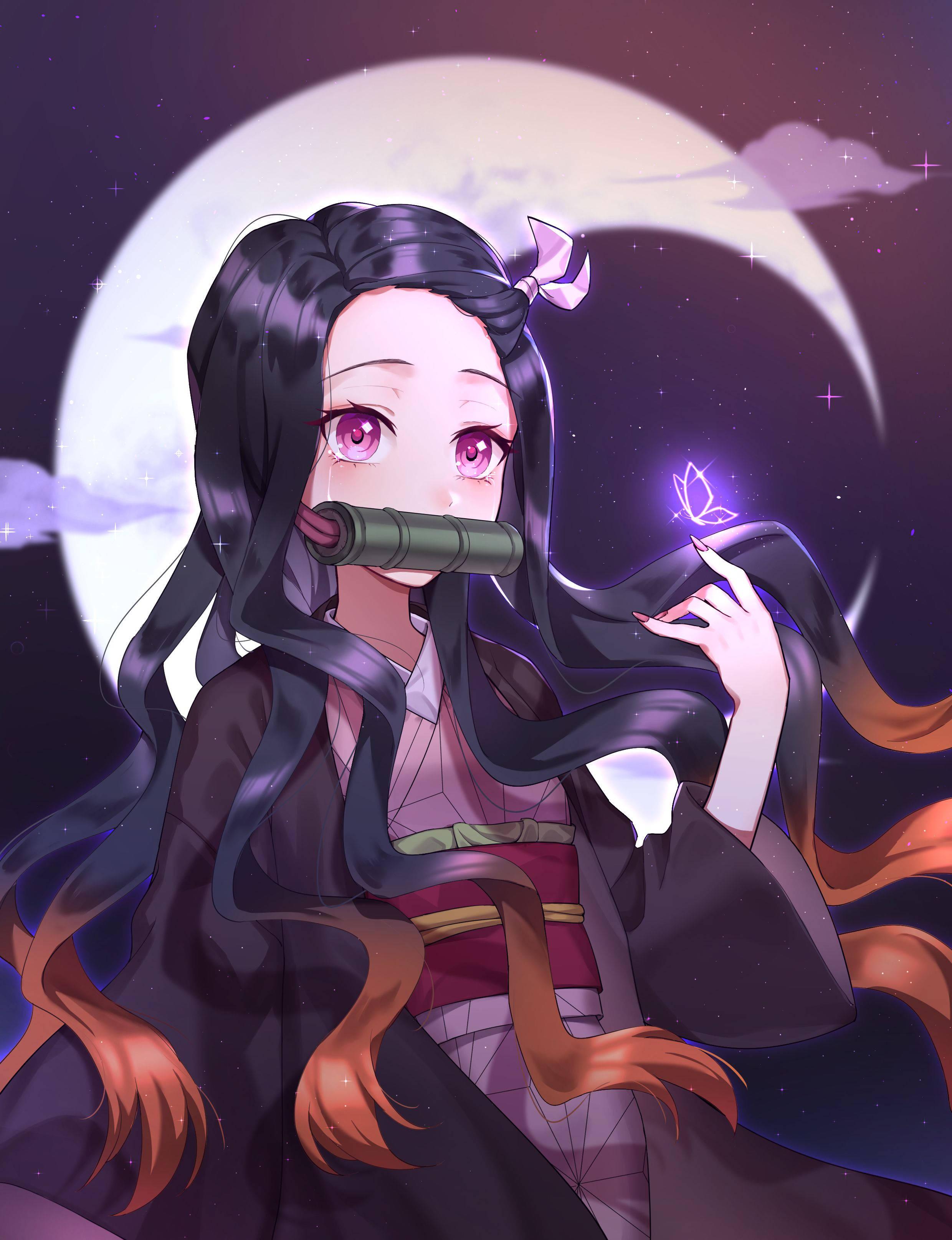 Nezuko under a mystical moonlight — 2480x3228 wallpaper