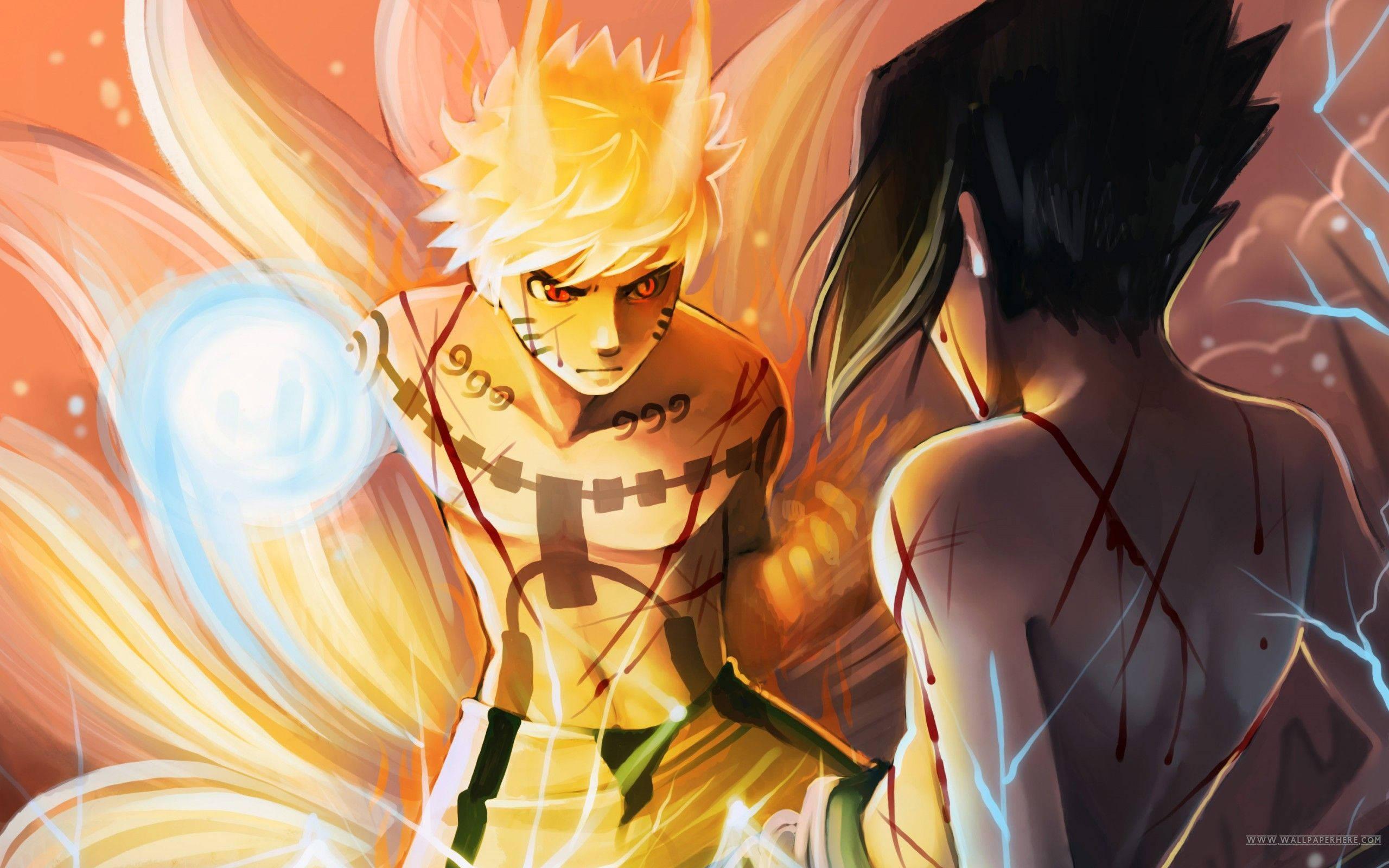 Nine-Tailed Naruto And Sasuke Battle — 2560x1600 wallpaper