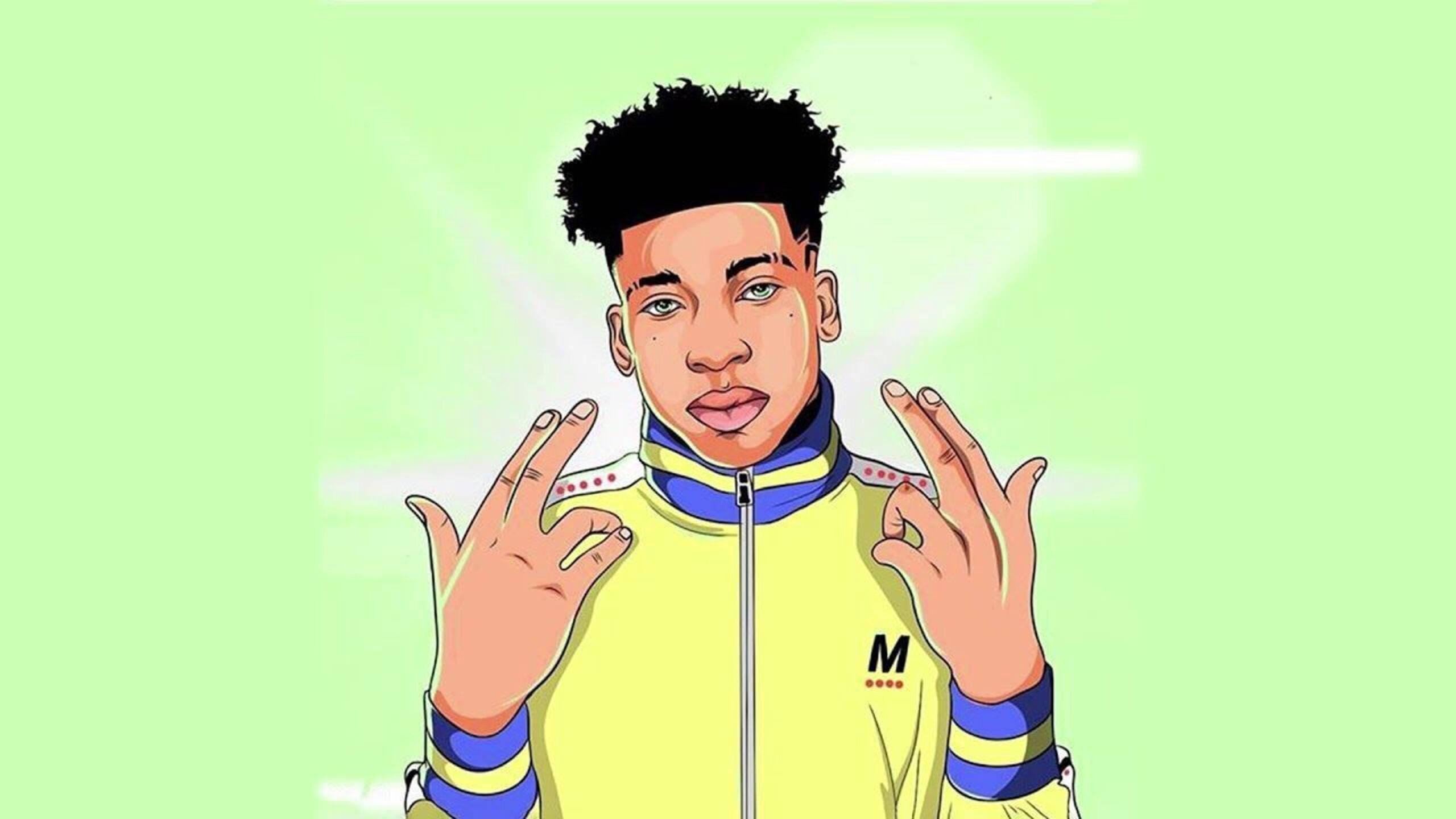 Nle Choppa poses in colorful yellow and green shades — 2560x1440 wallpaper
