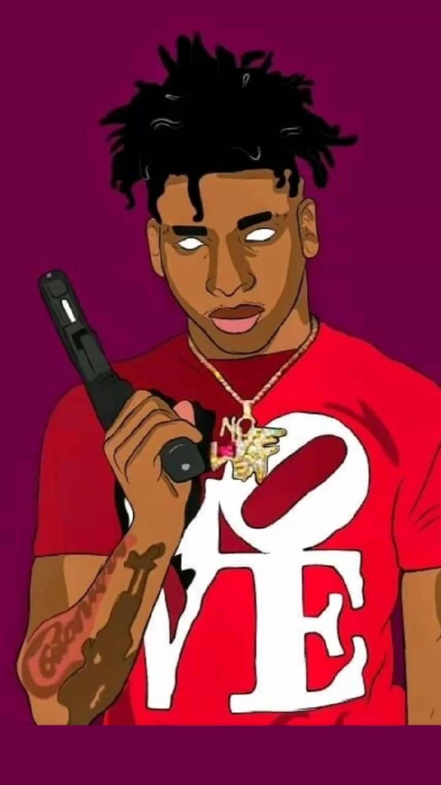 NLE Choppa showing his signature sound with a cartoonized artwork. — 1440x2562 wallpaper