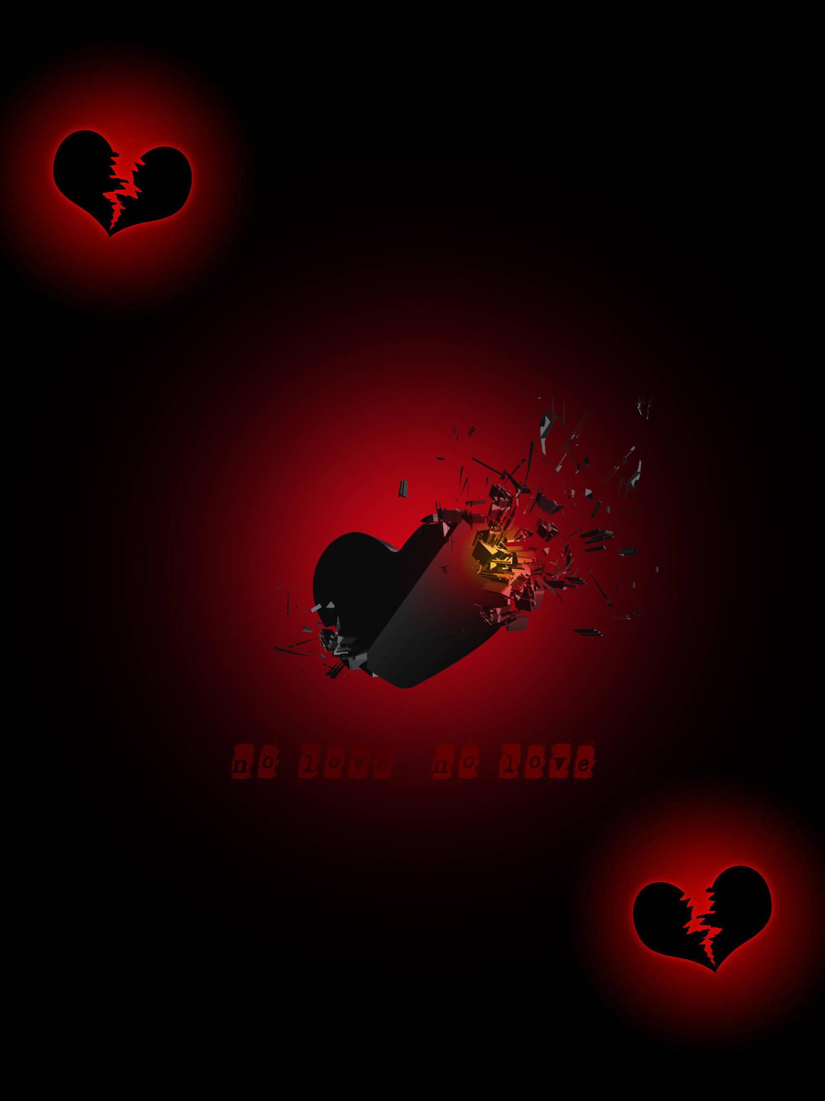 No Love Shattered Black Heart — 1620x2160 wallpaper