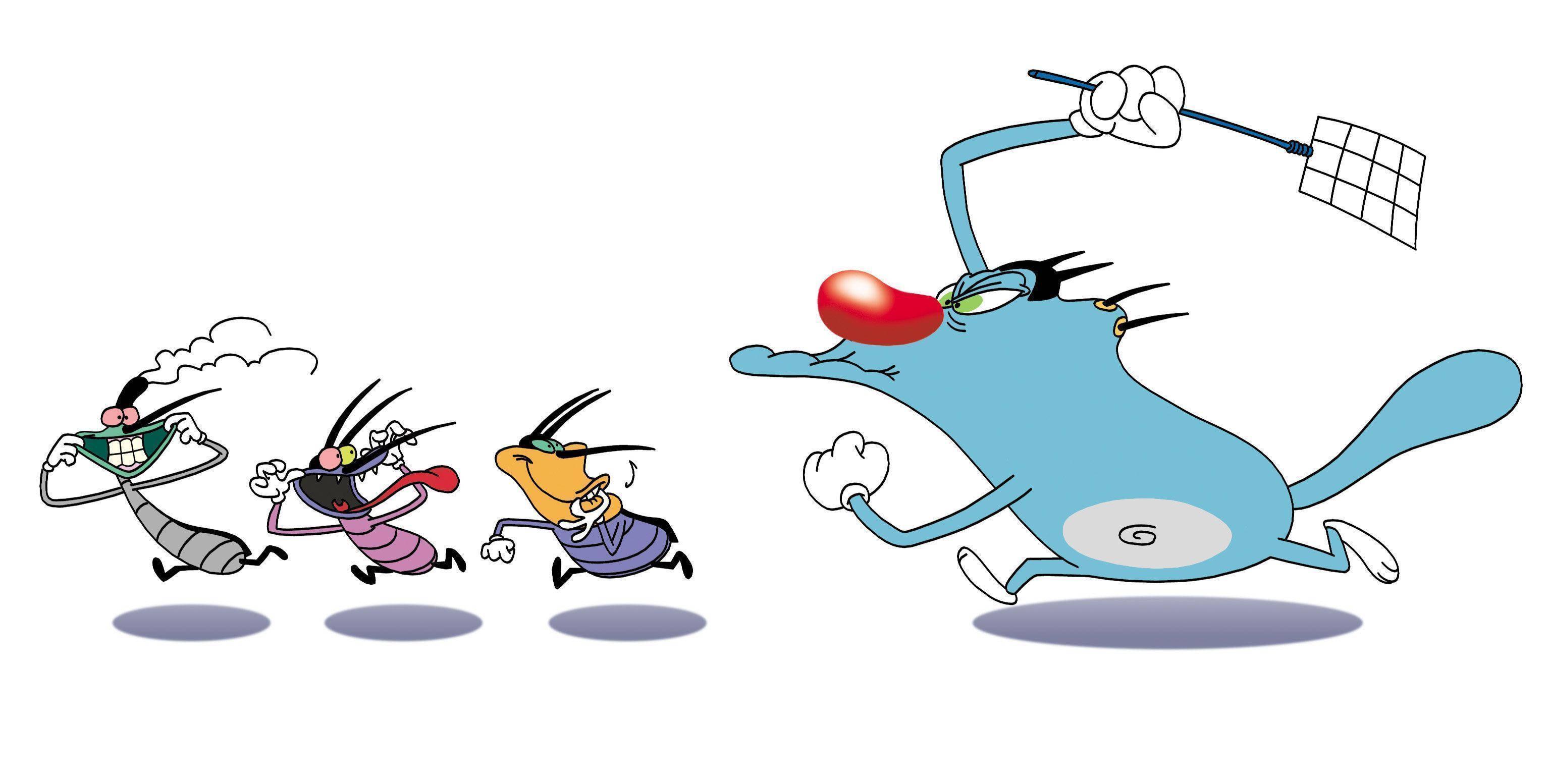 Oggy And The Cockroaches Chasing — 3067x1554 wallpaper