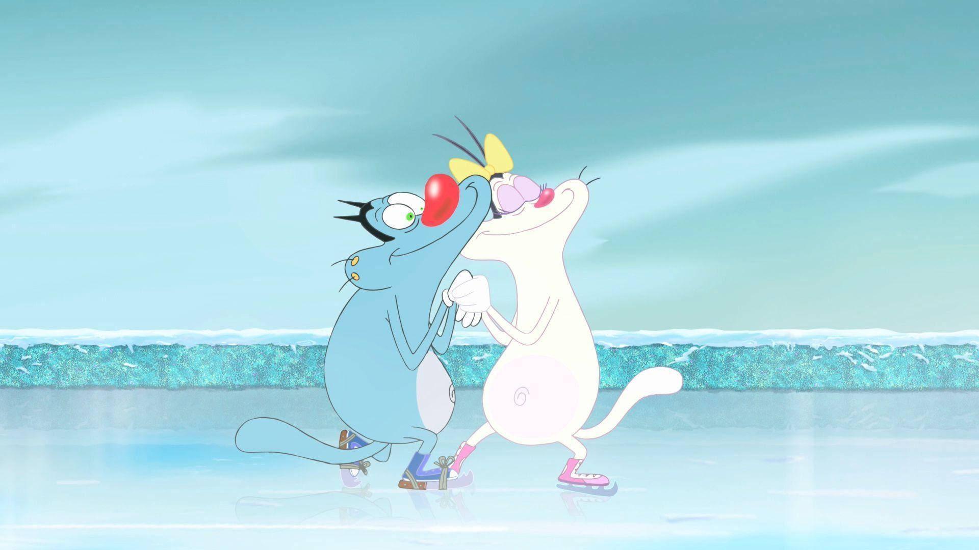 Oggy And The Cockroaches Ice Skating — 1920x1080 wallpaper