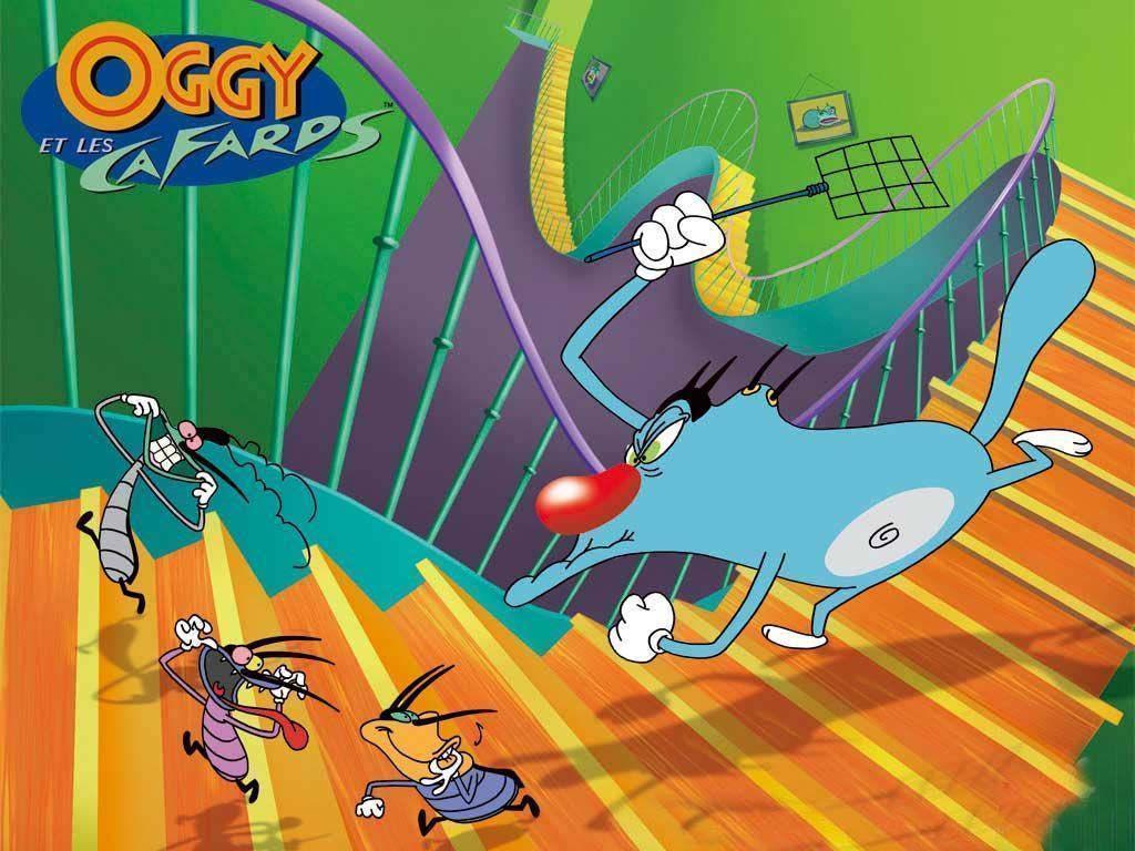 Oggy And The Cockroaches Staircase Chasing — 1024x768 wallpaper