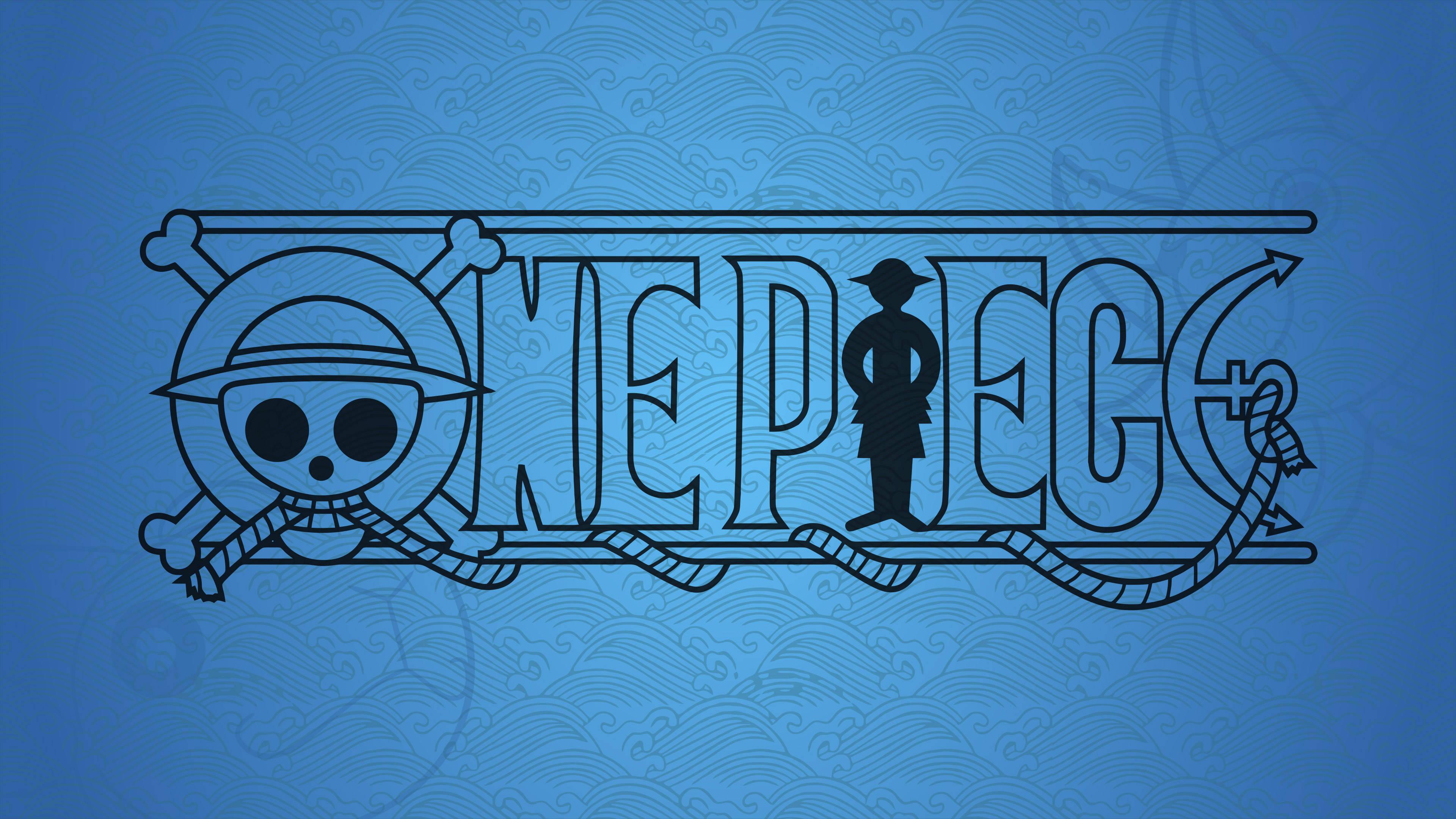 One Piece Desktop Blue Wave Pattern — 3840x2160 wallpaper