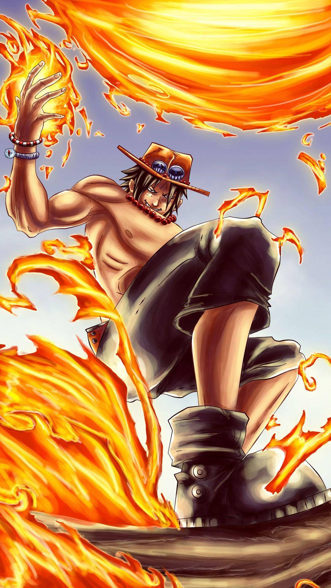 One Piece Phone Ace Generating Fire — 1080x1920 wallpaper