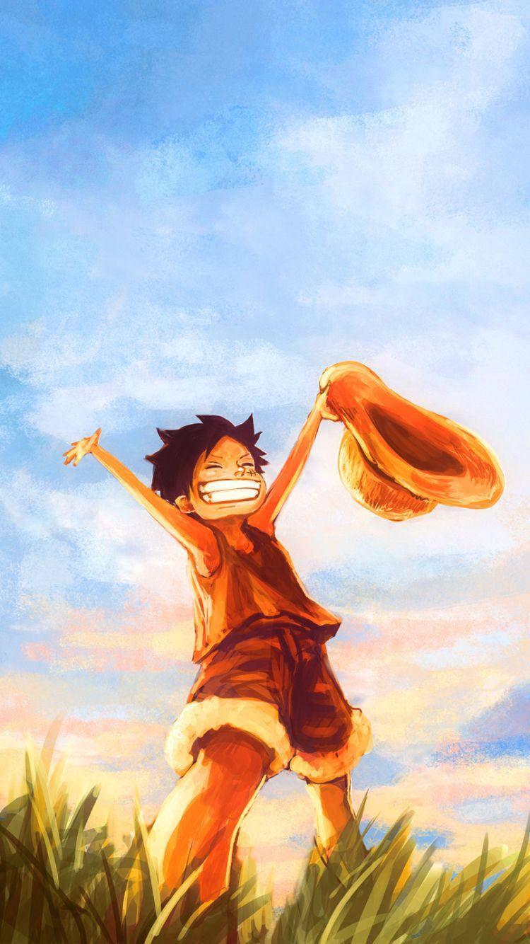 One Piece Phone Young Luffy With Straw Hat — 750x1334 wallpaper