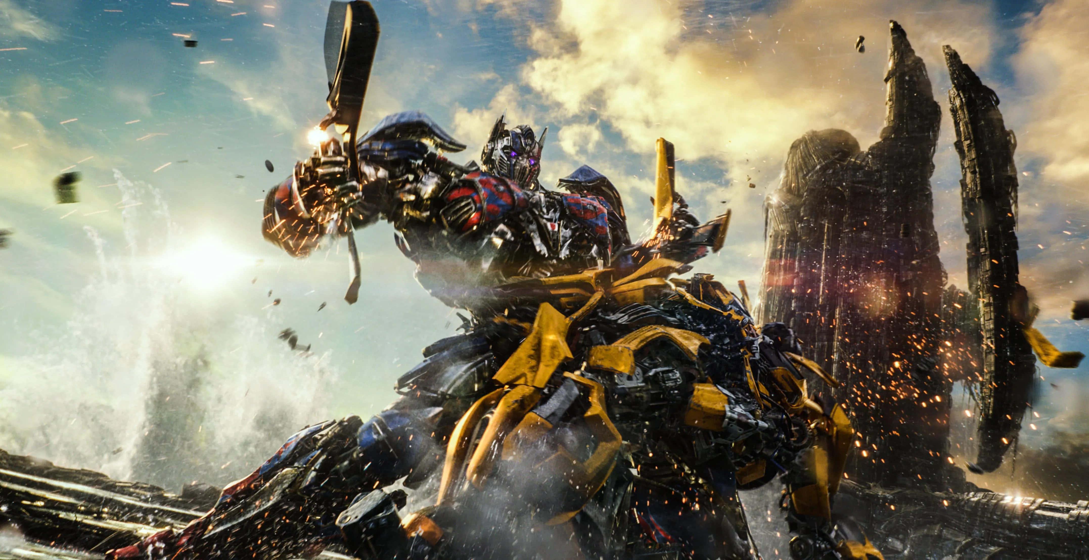 Optimus Prime faces off against Megatron in an epic battle — 4308x2216 wallpaper
