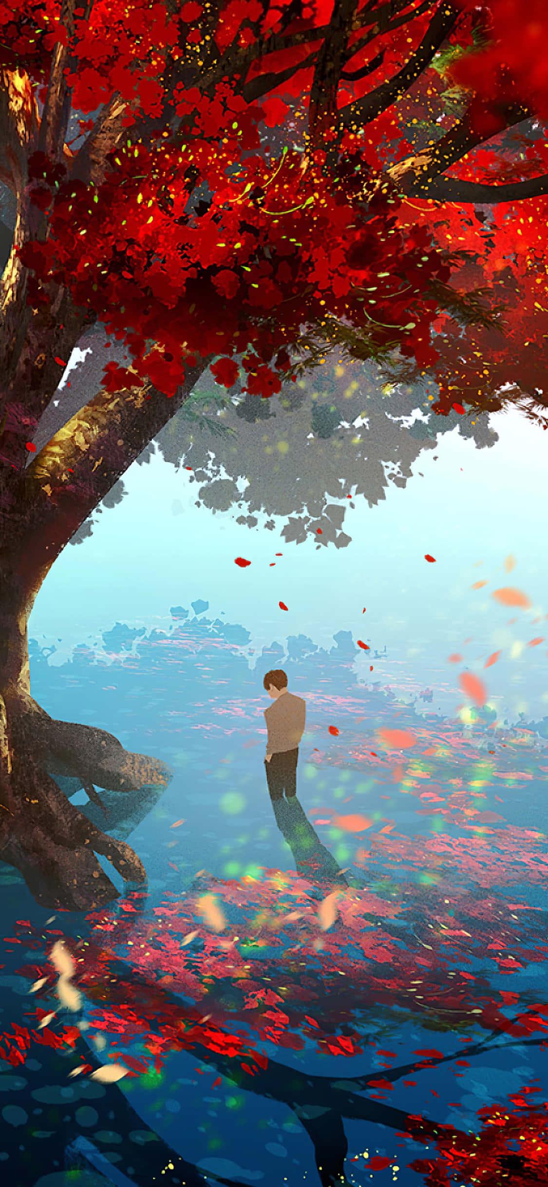 Orange Autumn Tree Phone Background — 1125x2436 wallpaper