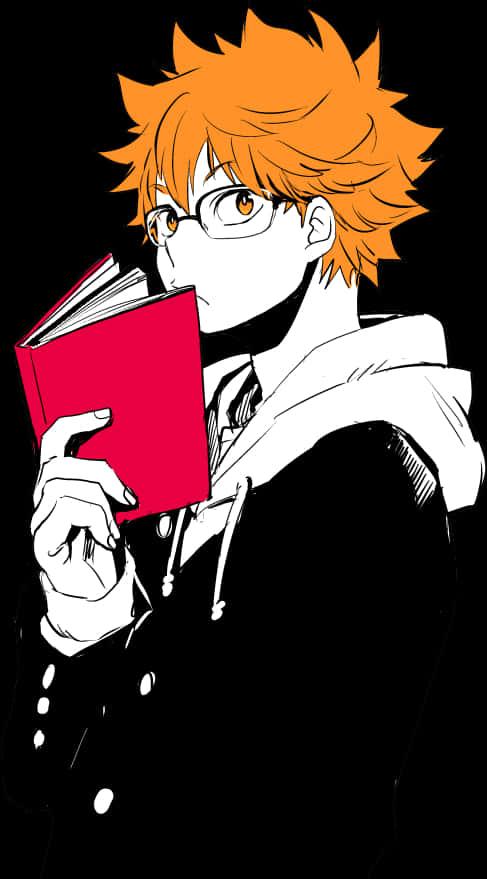 Orange Haired Anime Character Reading Book — 487x879 wallpaper