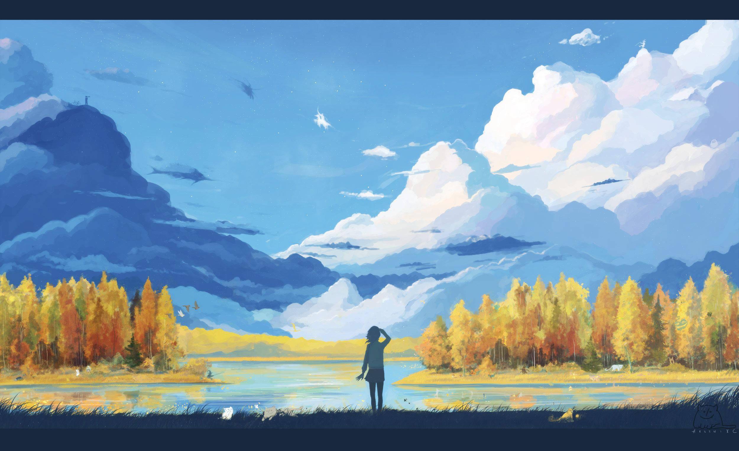 Painting With Person Anime Scenery — 2500x1527 wallpaper