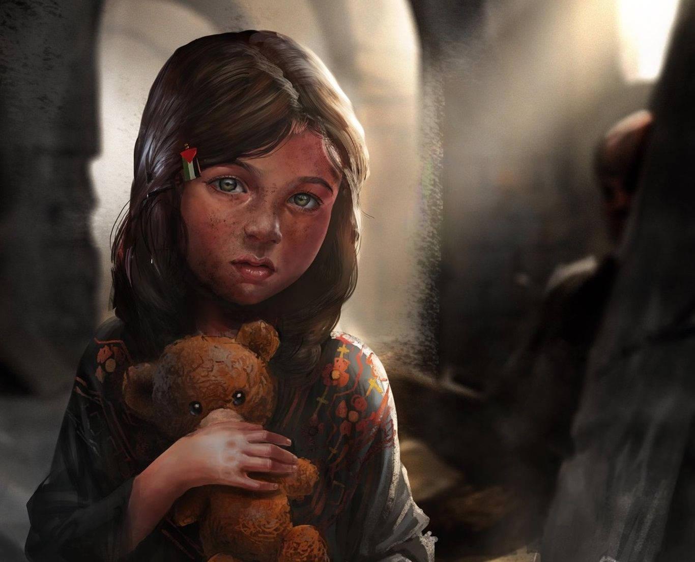 Palestine Girl With Teddy Bear — 1366x1105 wallpaper