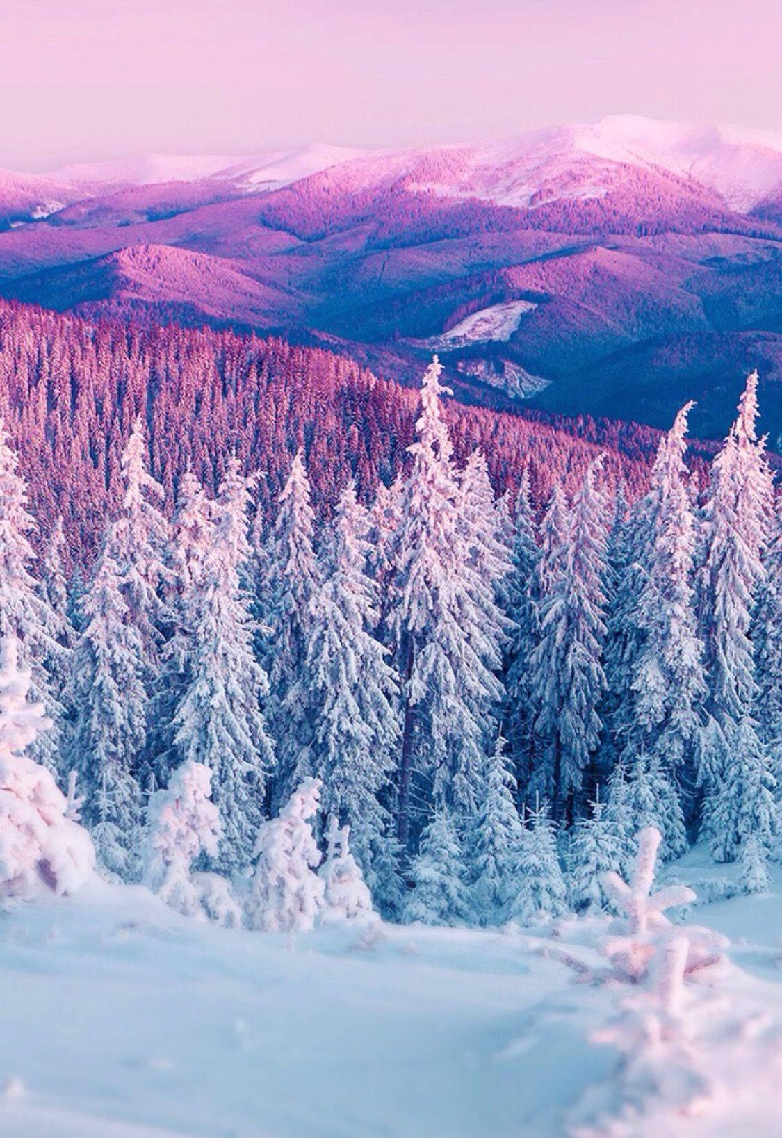 Pastel Mountain And Trees Winter iPhone — 1125x1637 wallpaper