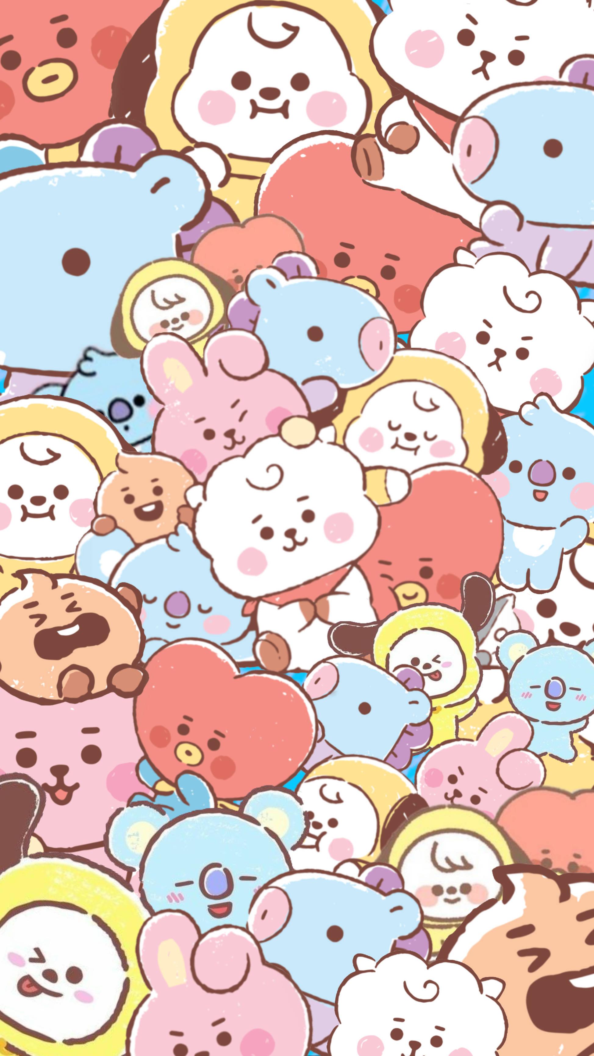 Pastel Purple Cooky And BT21 Friends — 1948x3463 wallpaper