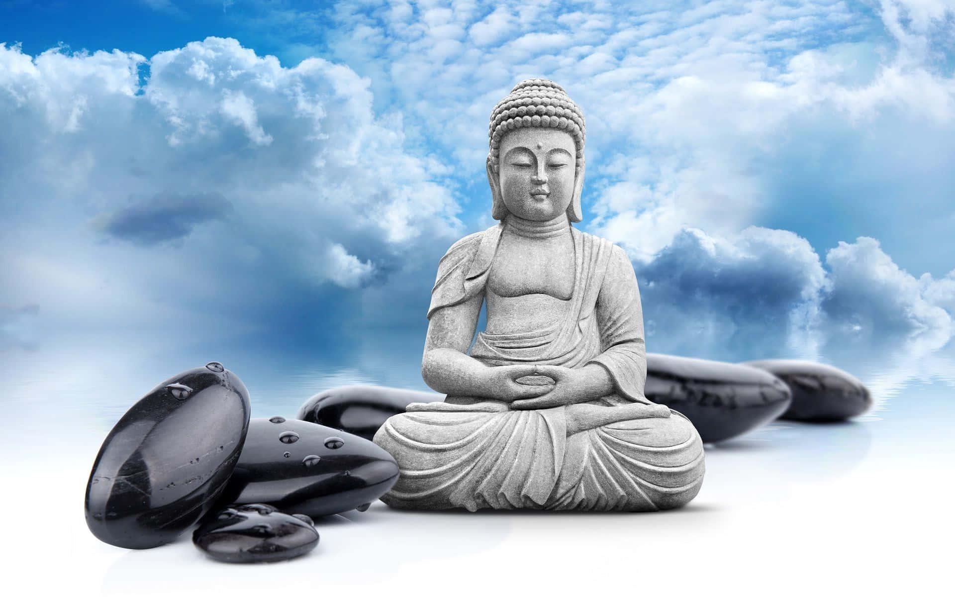 Peaceful Buddha Statue on a Backdrop of Colorful Flowers — 1920x1200 wallpaper
