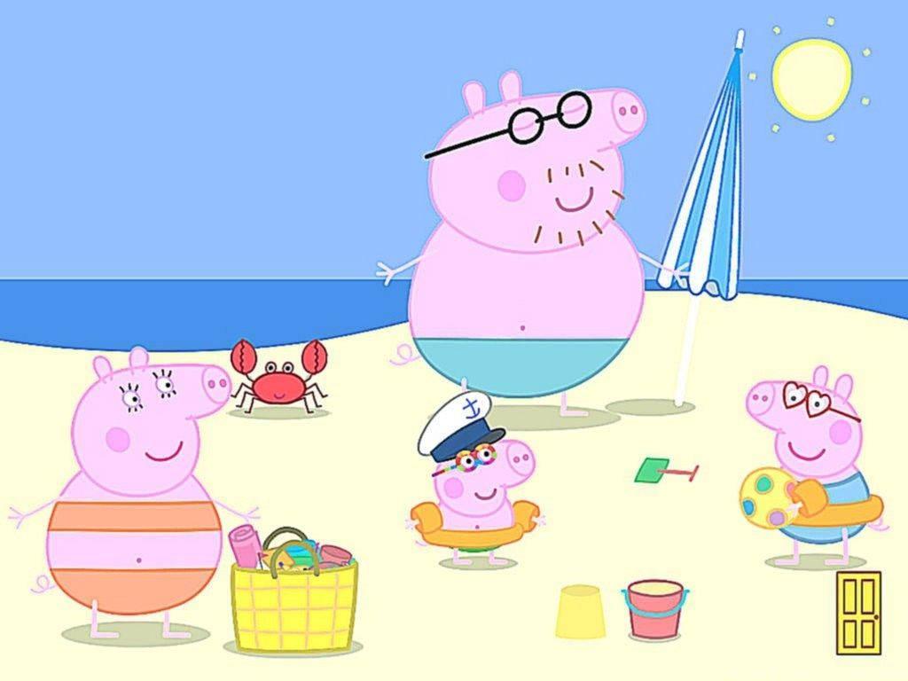 Peppa and her family enjoying a fun-filled day at the beach — 1024x768 wallpaper