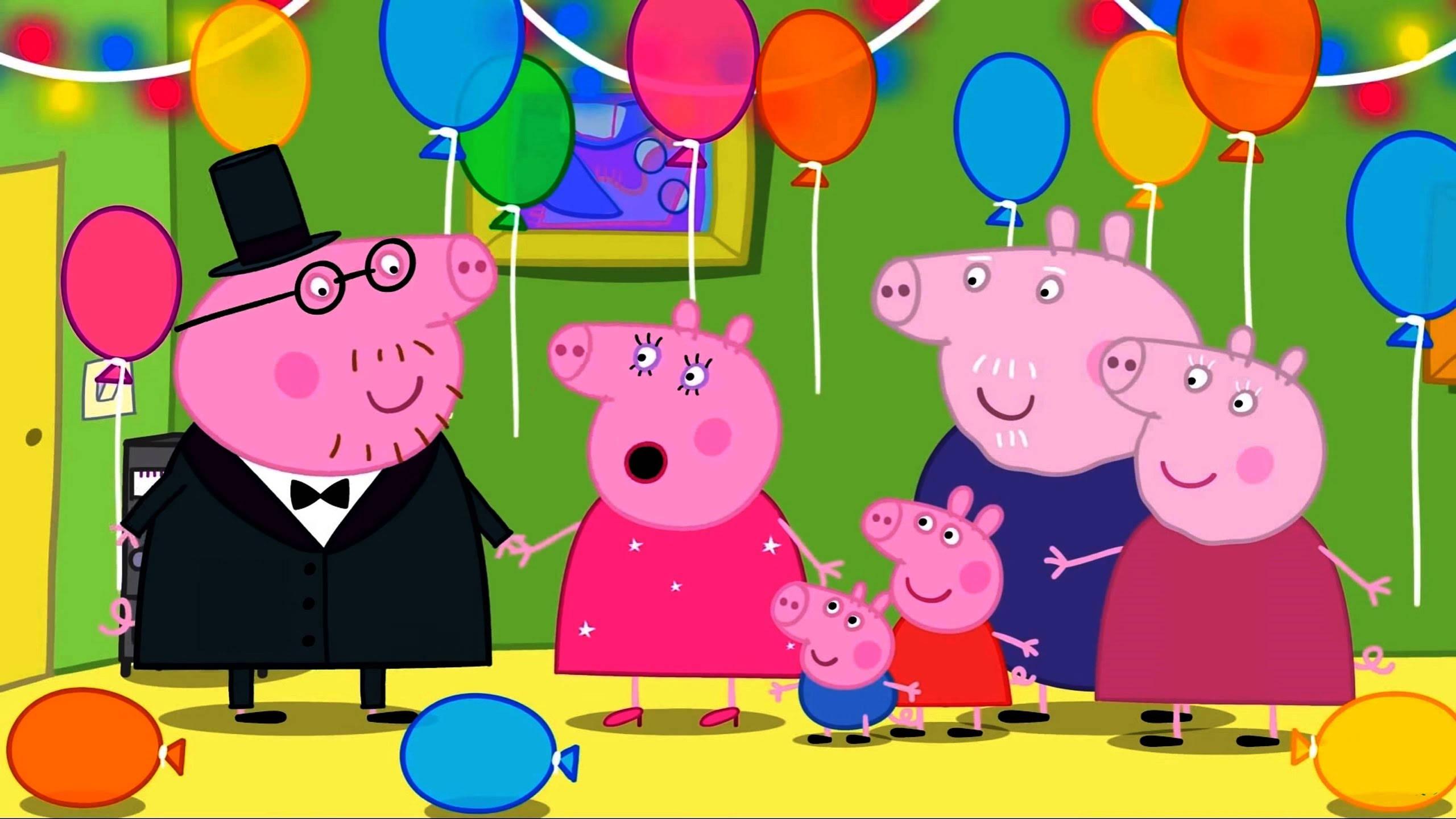 Peppa and her friends celebrate at her birthday party! — 2560x1440 wallpaper
