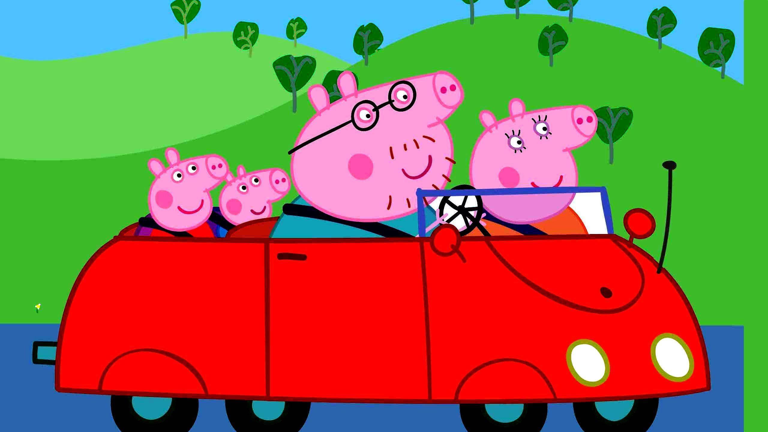 Peppa Pig and her family taking a ride in their car! — 2560x1440 wallpaper